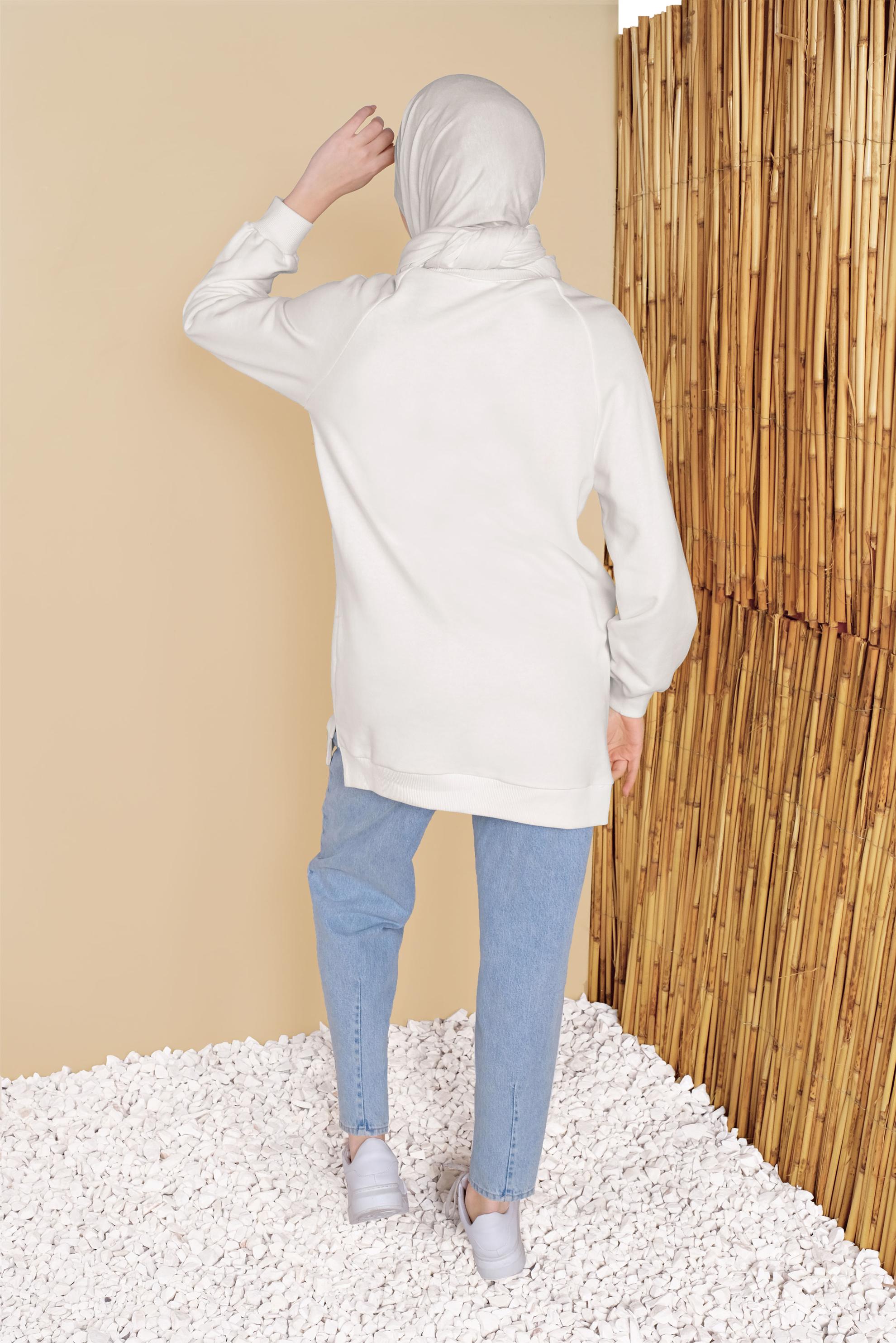 Tesettür giyim EKRU FERMUAR DETAYLI TUNİK 41809 