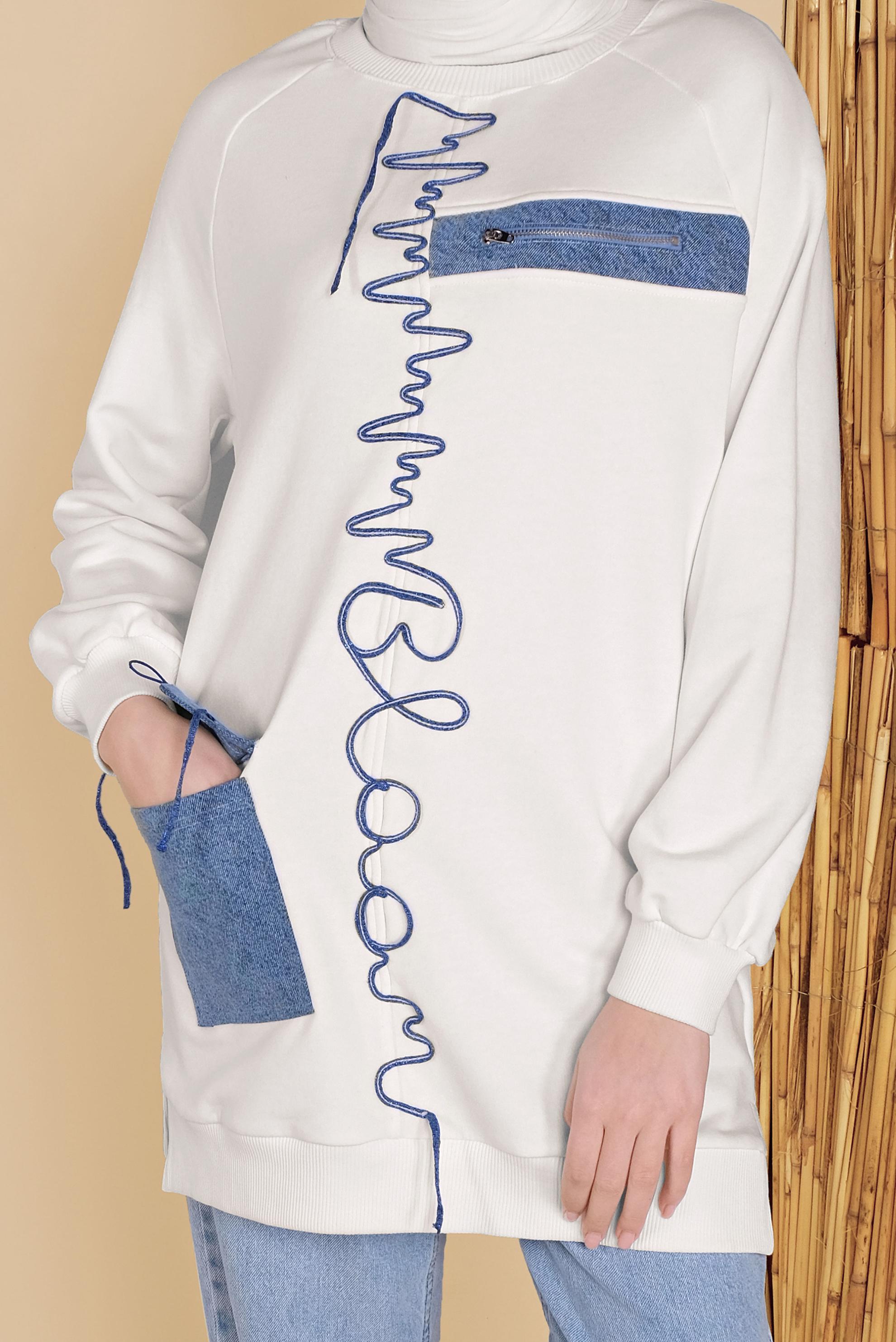 Tesettür giyim EKRU FERMUAR DETAYLI TUNİK 41809 