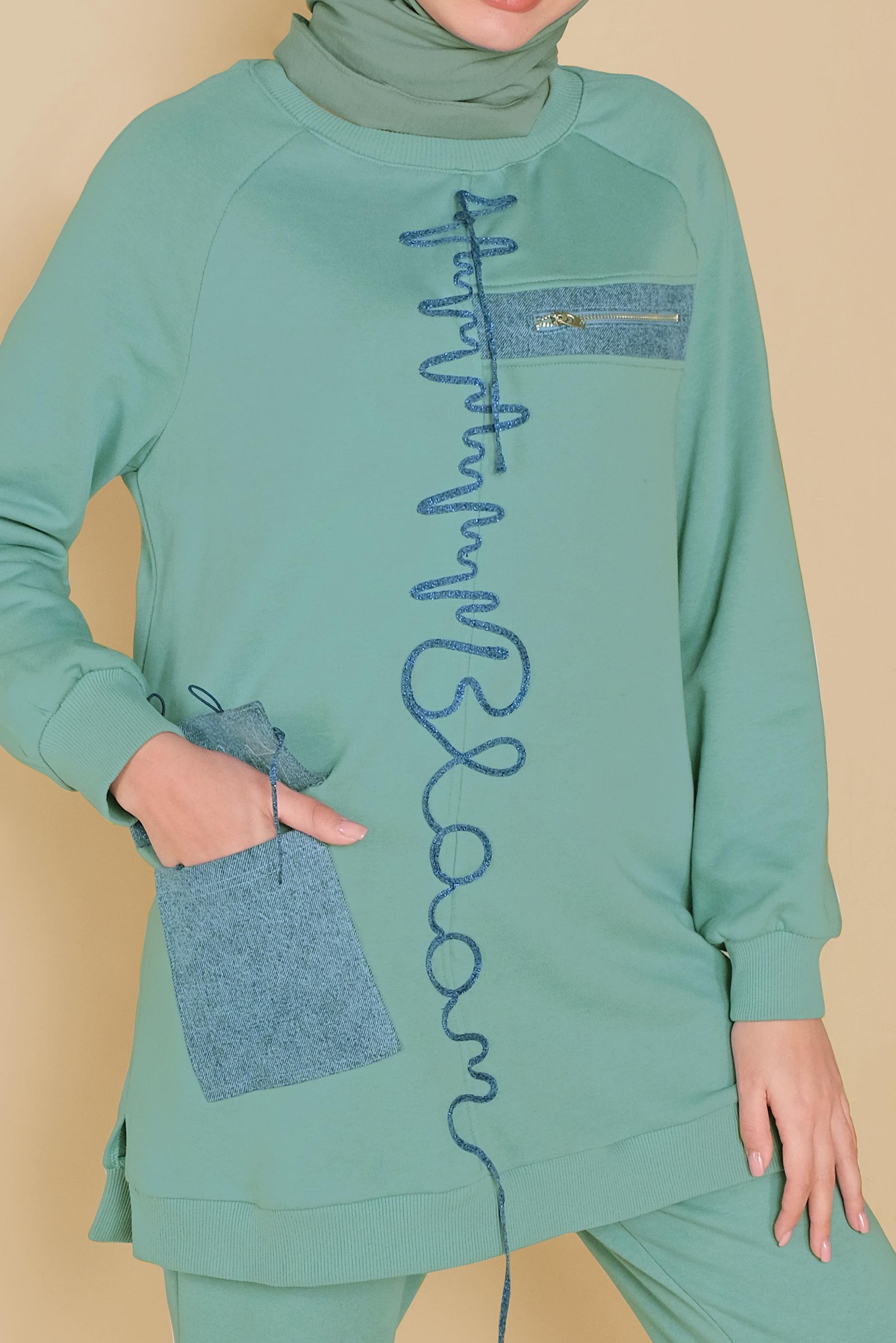 Tesettür giyim YEŞİL FERMUAR DETAYLI TUNİK 41809 