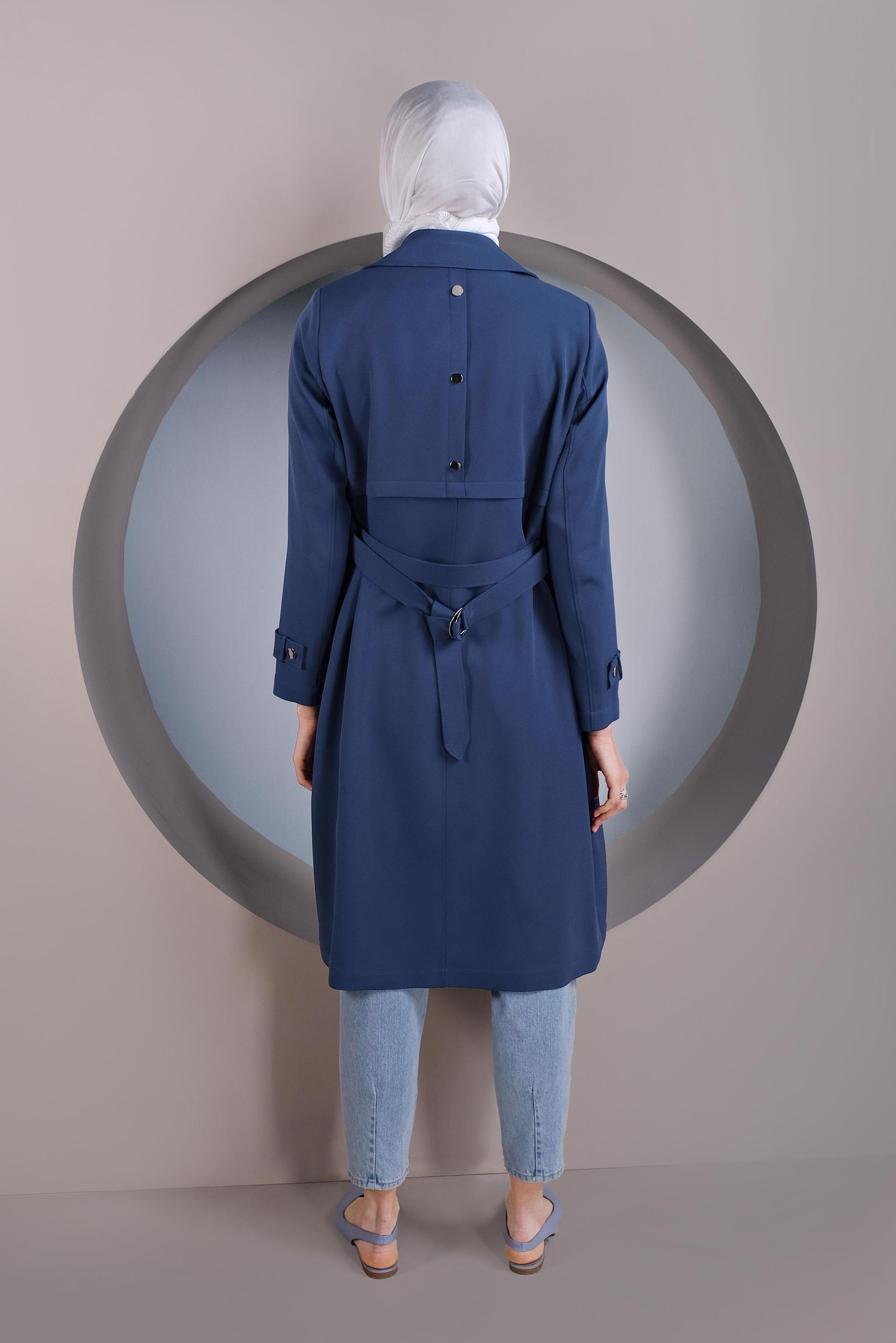 Tesettür giyim LACİVERT ÇITÇITLI KEMERLİ TRENÇKOT 10322