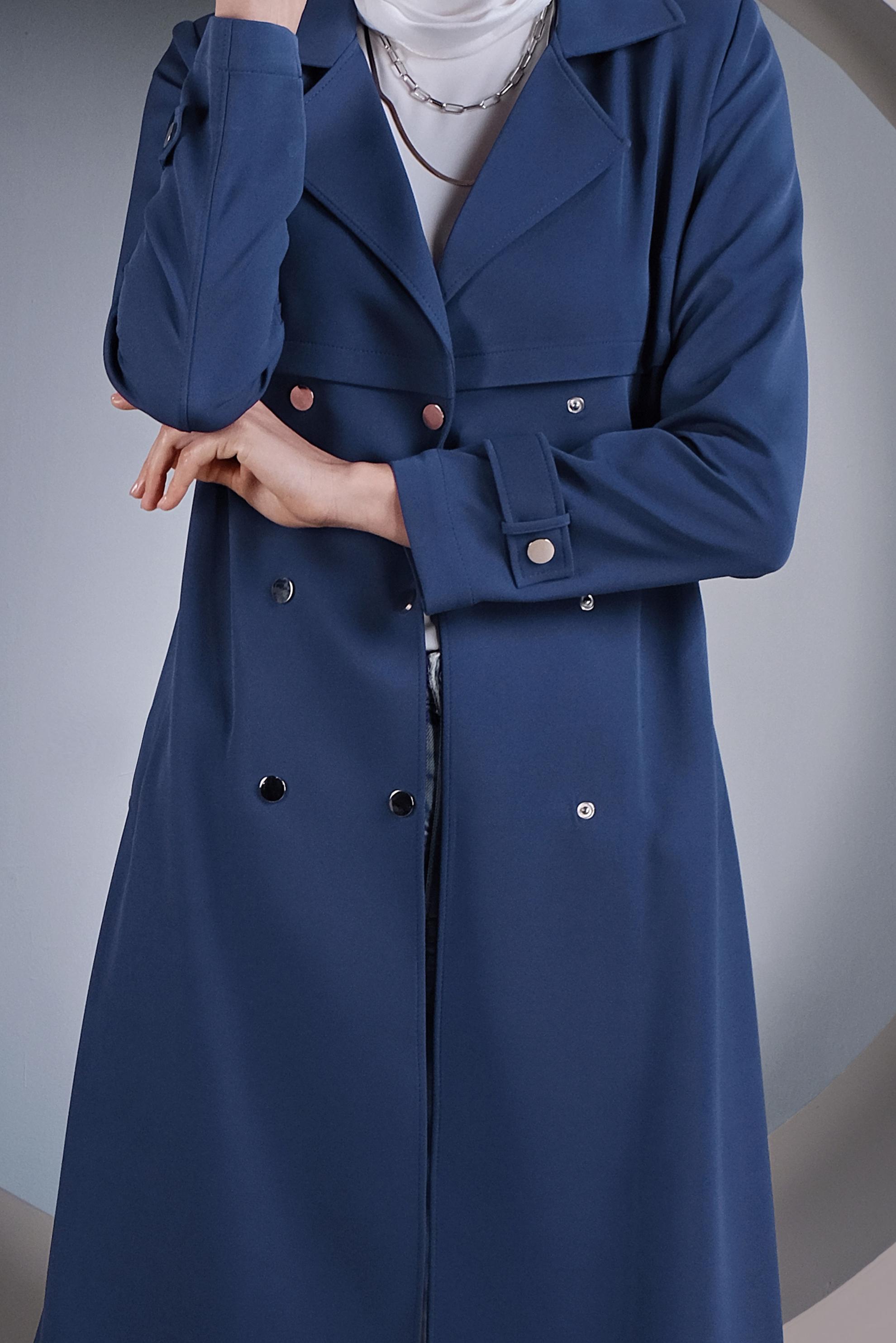 Tesettür giyim LACİVERT ÇITÇITLI KEMERLİ TRENÇKOT 10322