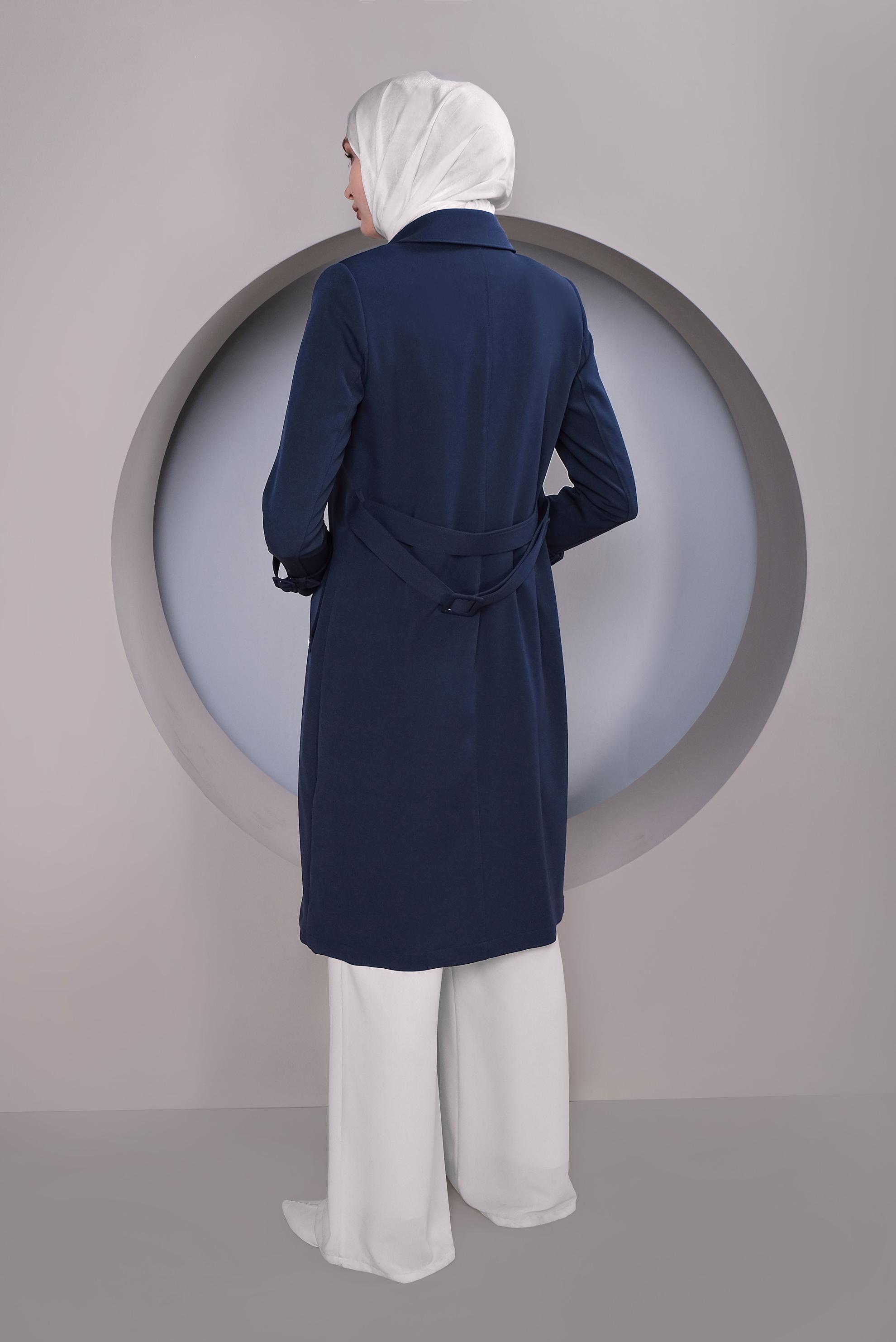 Tesettür giyim LACİVERT DÜĞMELİ TRENÇKOT 10324