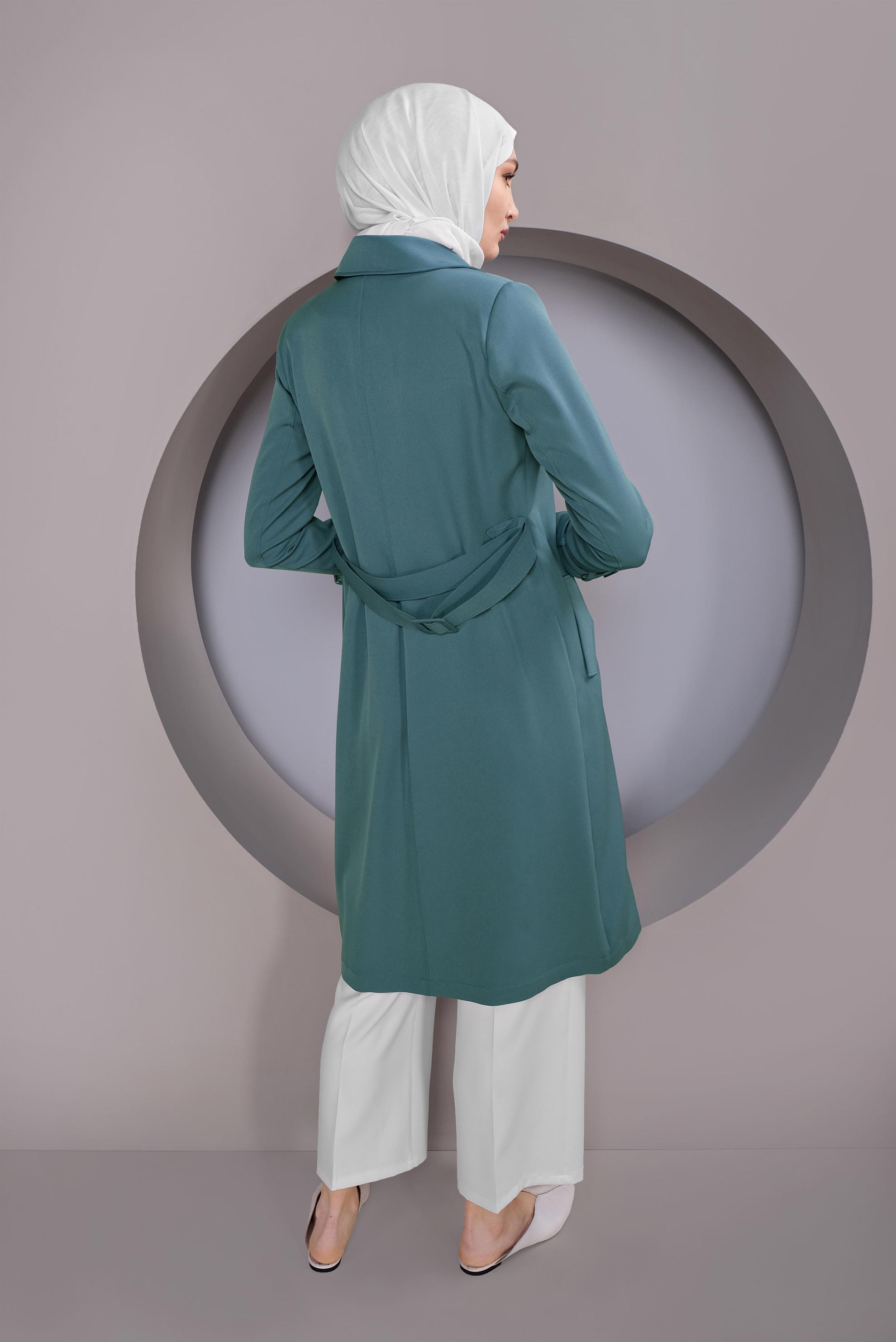 Tesettür giyim MAVİ DÜĞMELİ TRENÇKOT 10324