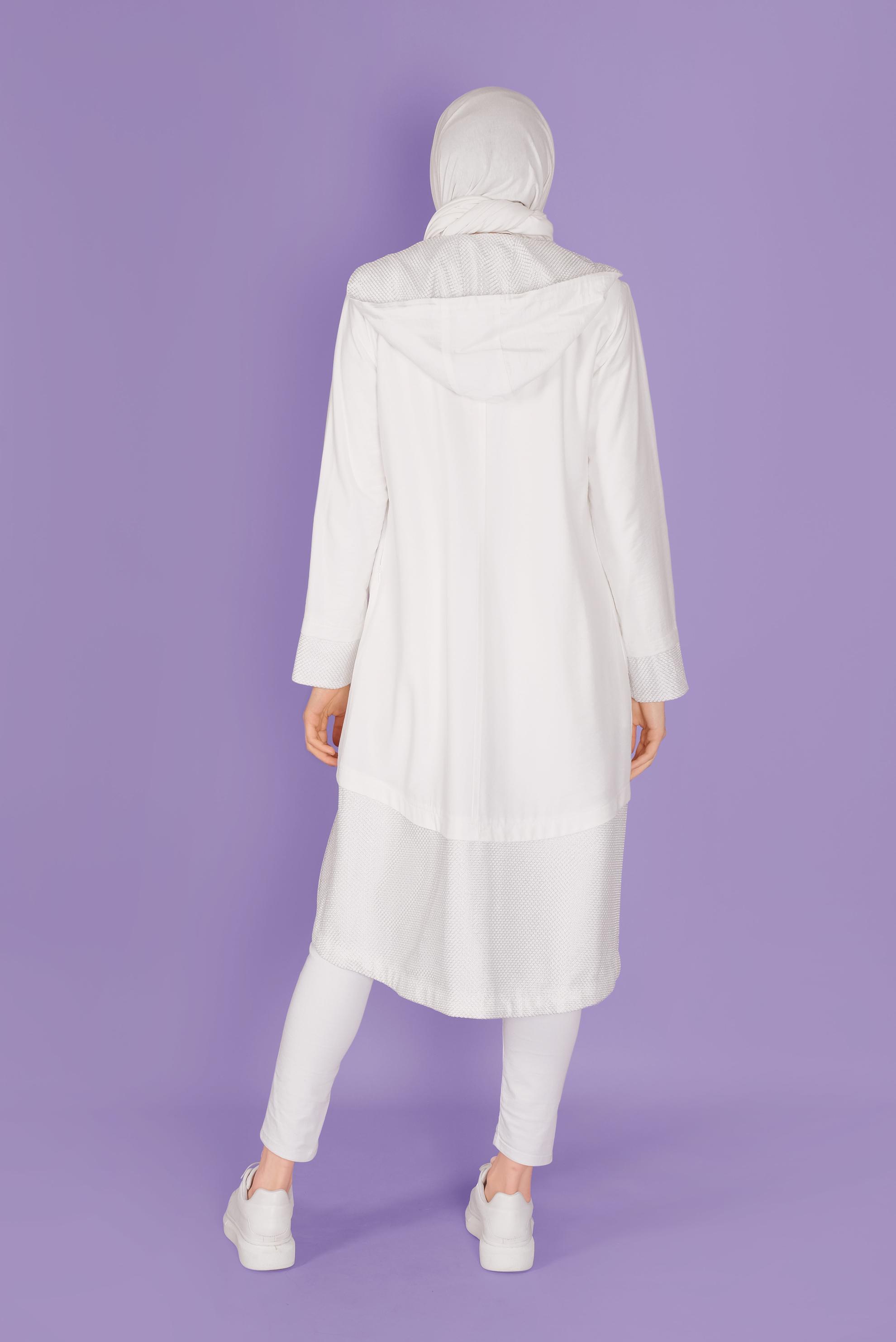 Tesettür giyim BEYAZ FİLE DETAYLI FERMUARLI TRENÇKOT 10325 