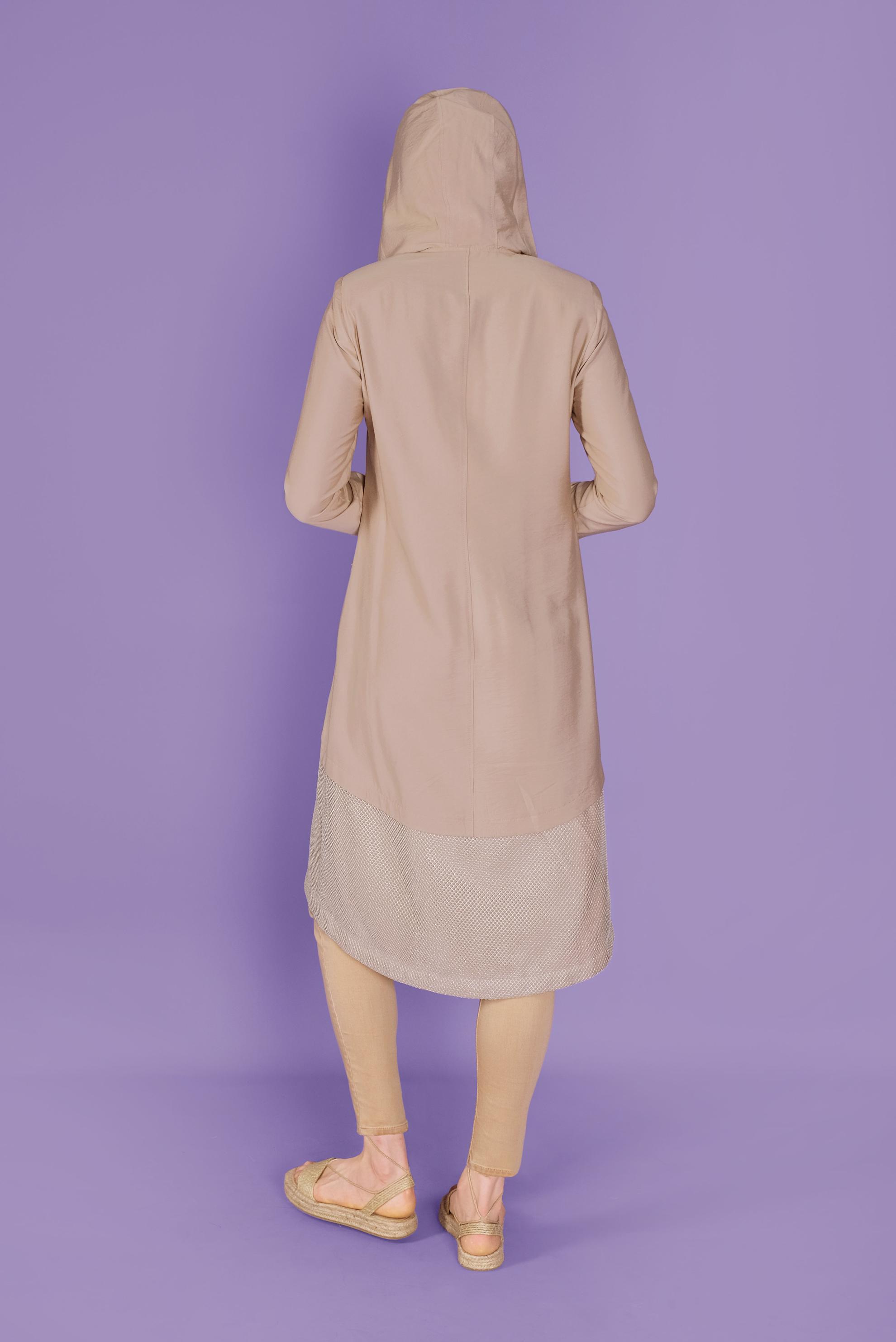 Tesettür giyim BEJ FİLE DETAYLI FERMUARLI TRENÇKOT 10325 