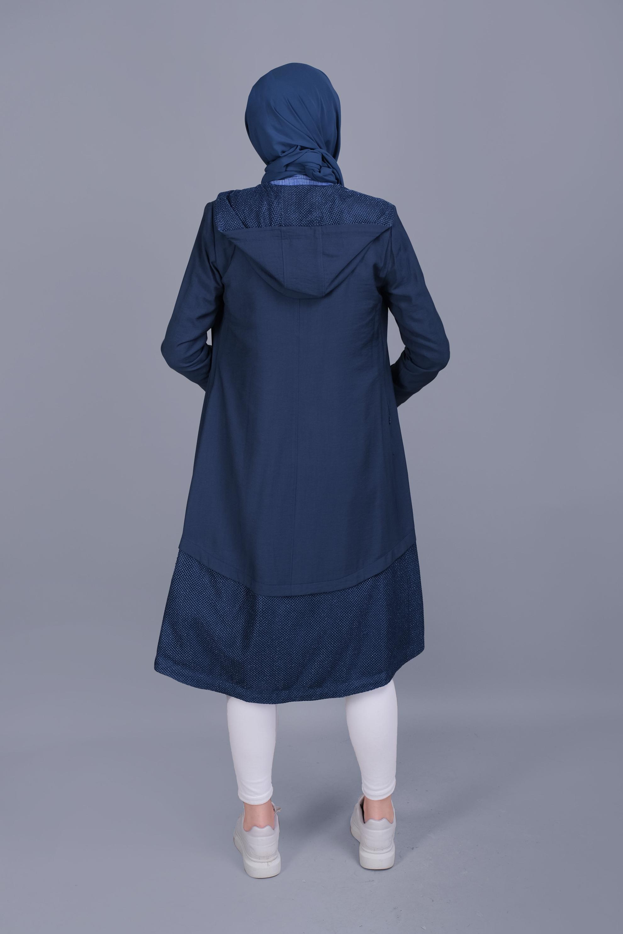 Tesettür giyim LACİVERT FİLE DETAYLI FERMUARLI TRENÇKOT 10325 