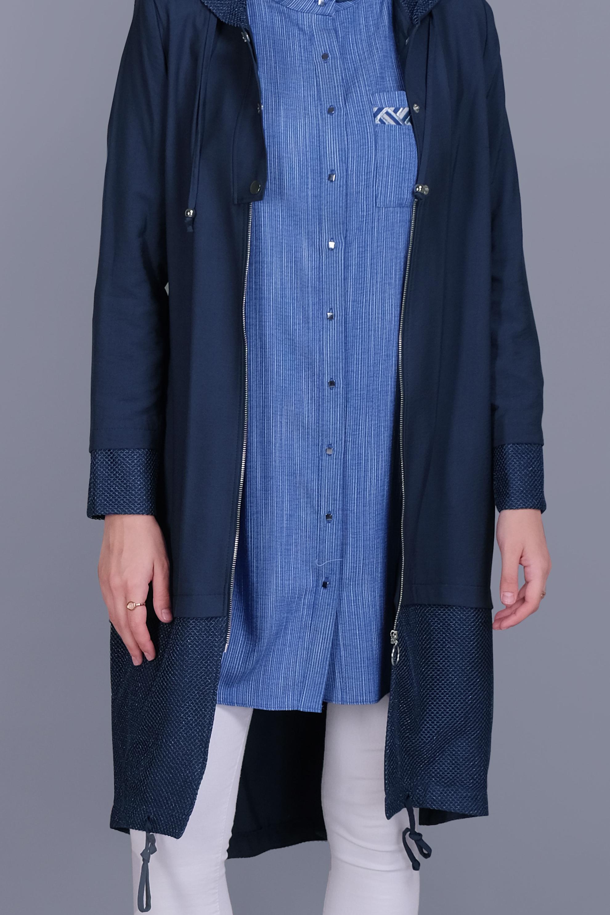 Tesettür giyim LACİVERT FİLE DETAYLI FERMUARLI TRENÇKOT 10325 