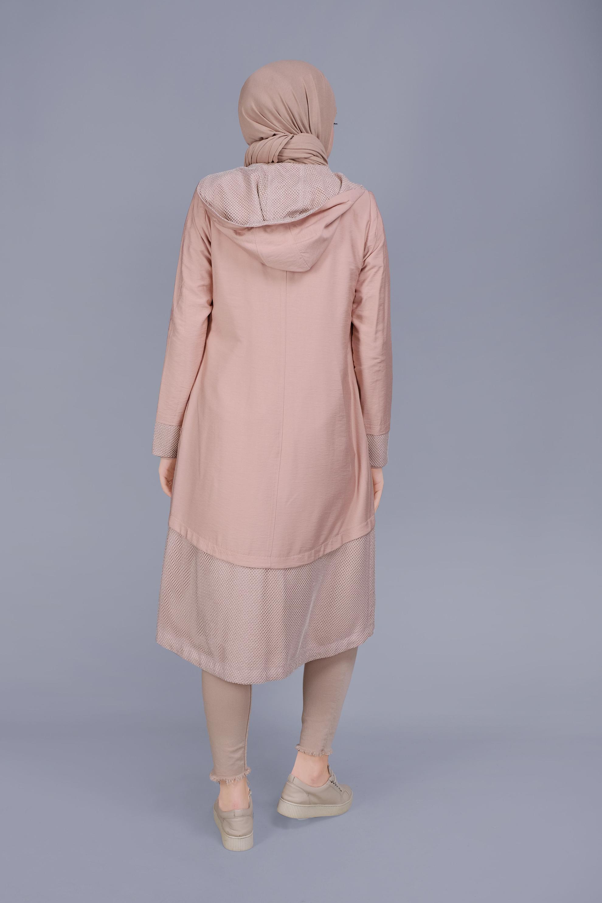 Tesettür giyim PUDRA FİLE DETAYLI FERMUARLI TRENÇKOT 10325 