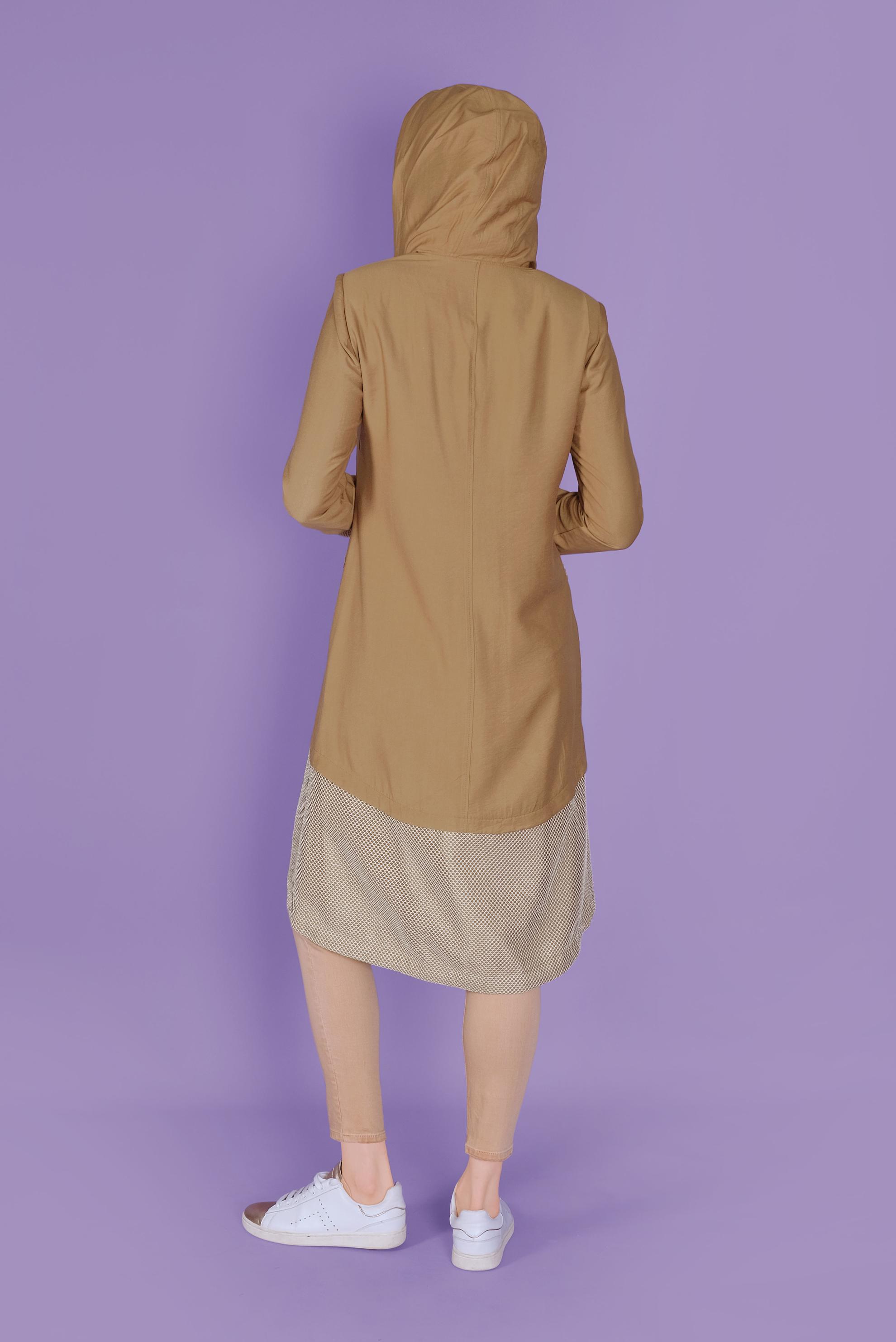 Tesettür giyim TABA FİLE DETAYLI FERMUARLI TRENÇKOT 10325 