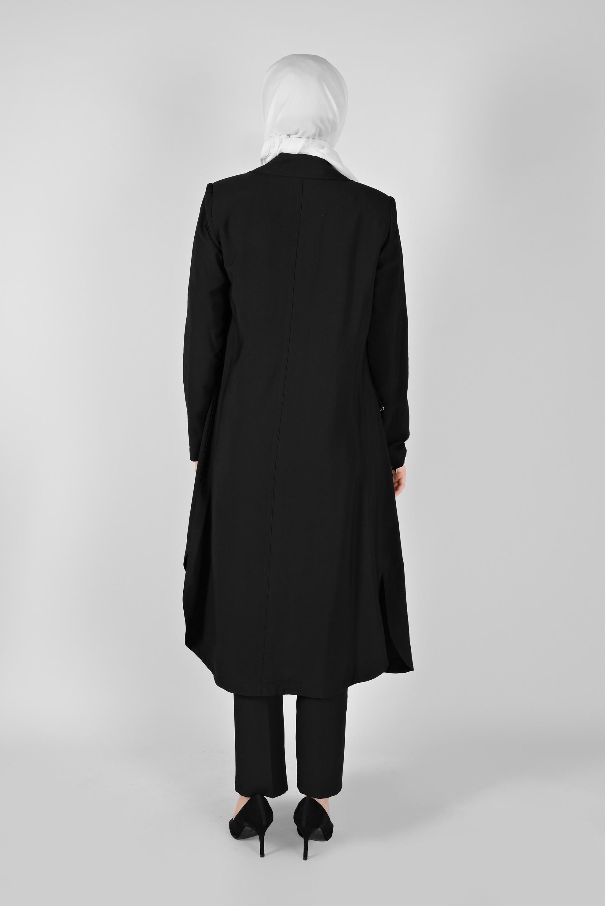 Tesettür giyim SİYAH FERMUARLI TRENÇKOT 10327