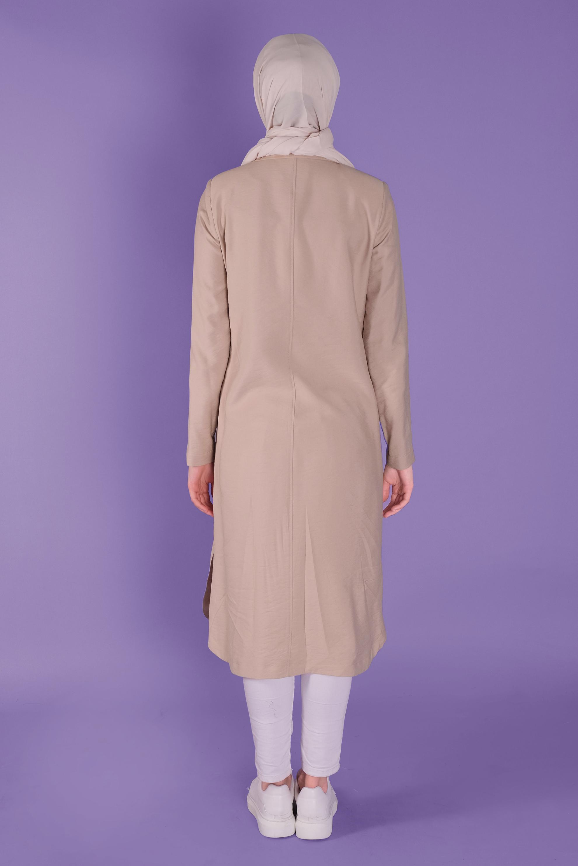 Tesettür giyim BEJ FERMUARLI TRENÇKOT 10327