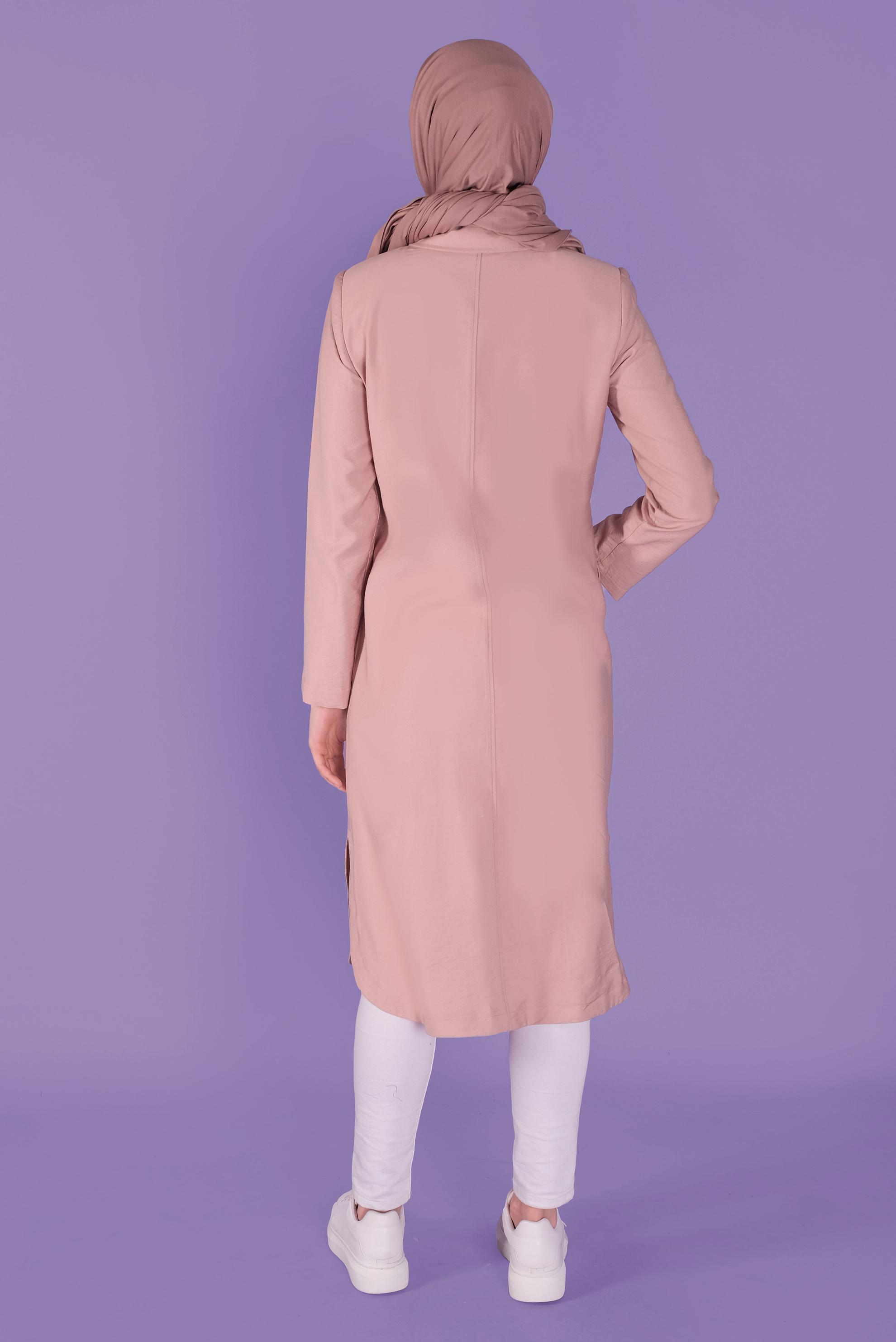 Tesettür giyim PUDRA FERMUARLI TRENÇKOT 10327