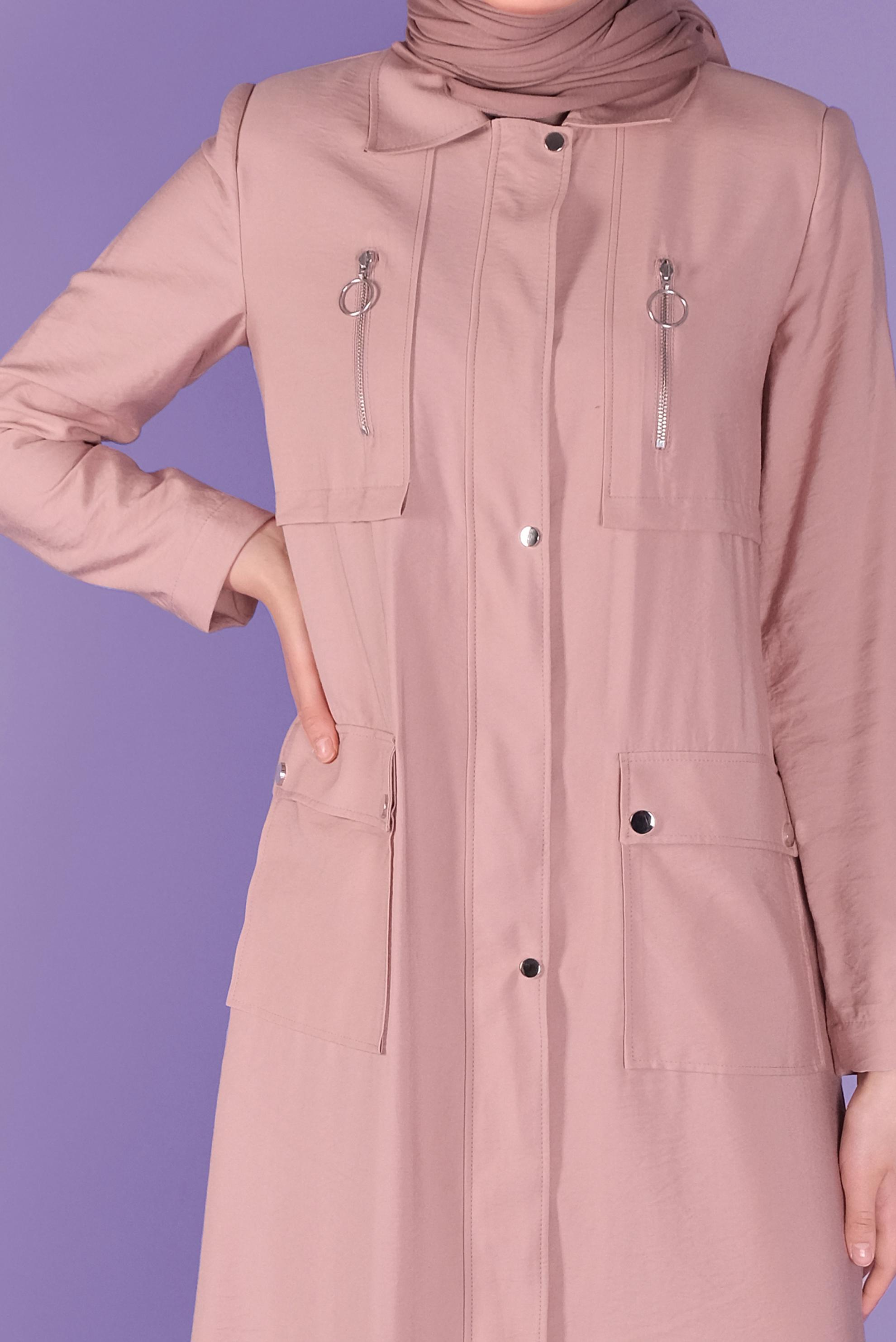 Tesettür giyim PUDRA FERMUARLI TRENÇKOT 10327