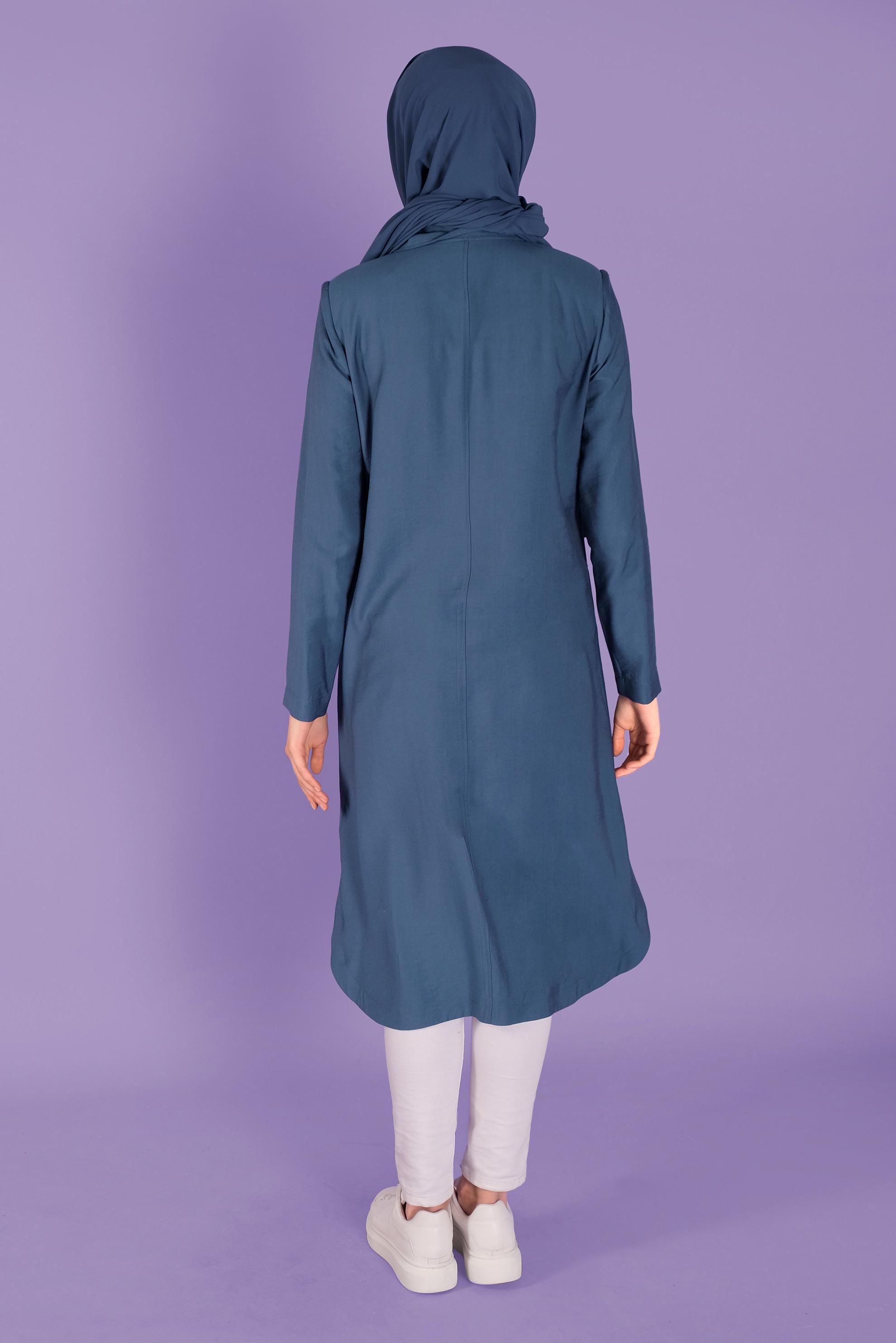 Tesettür giyim LACİVERT FERMUARLI TRENÇKOT 10327