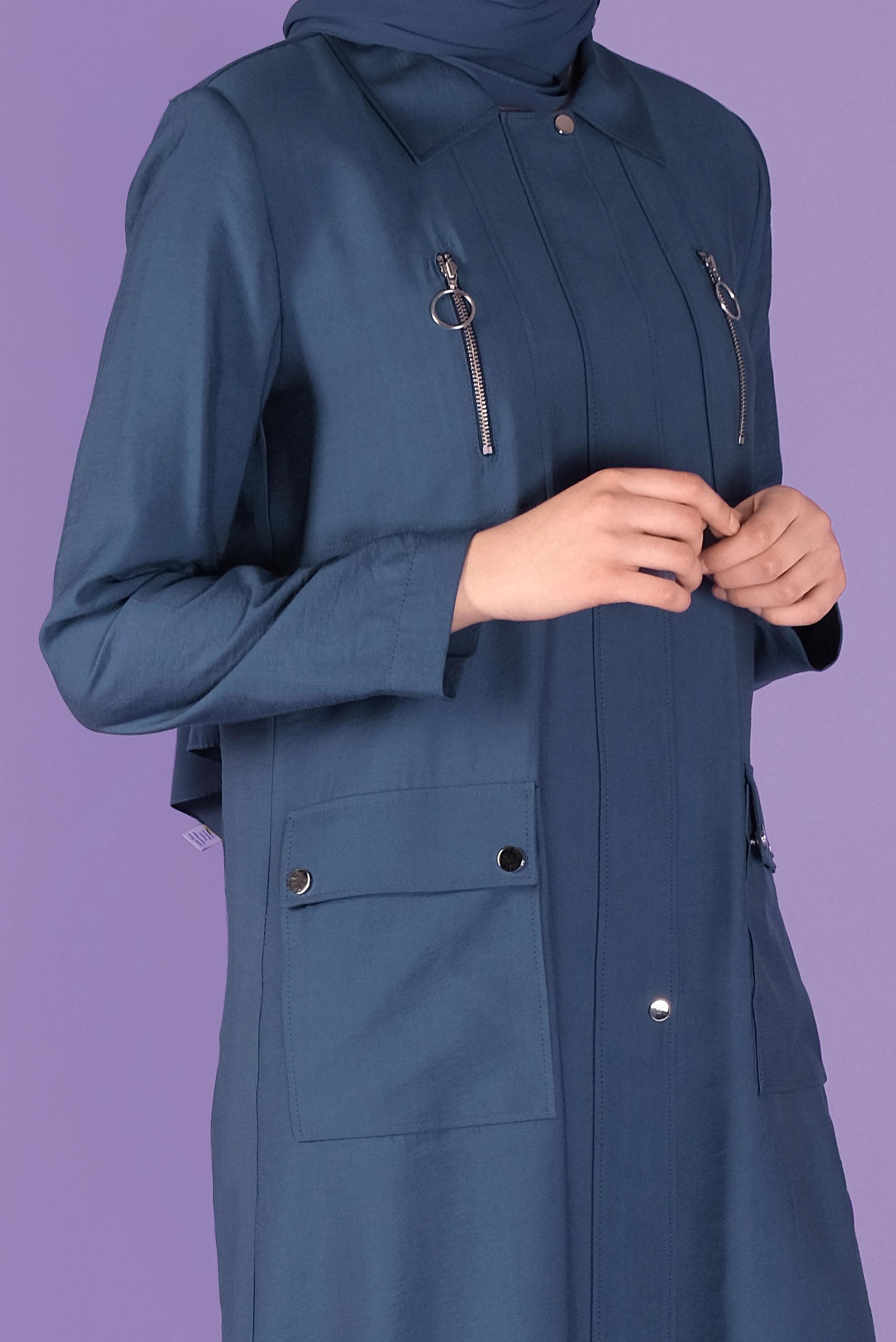 Tesettür giyim LACİVERT FERMUARLI TRENÇKOT 10327