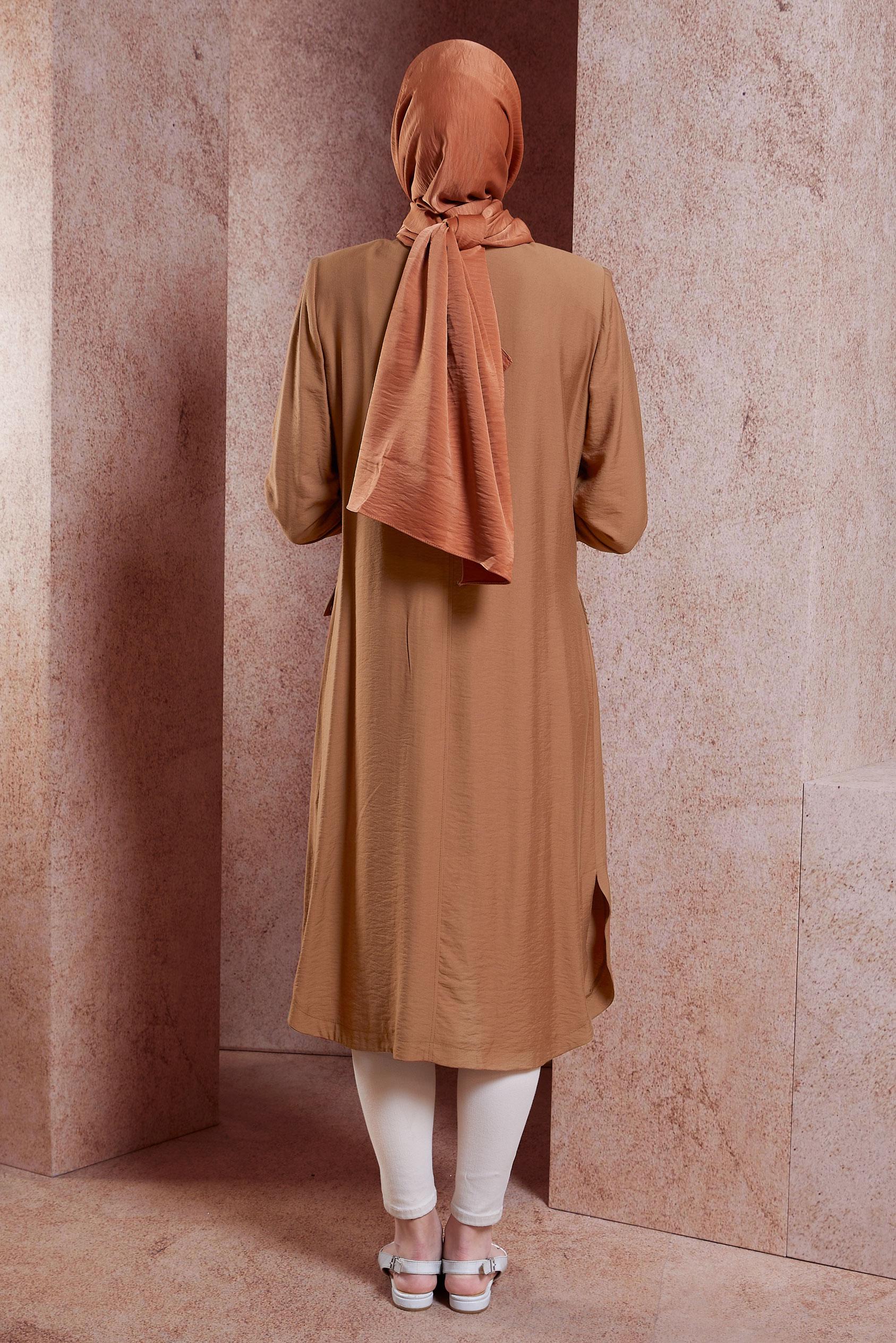 Hijab clothing BROWN ZIPPERED TRENCH COAT 10327