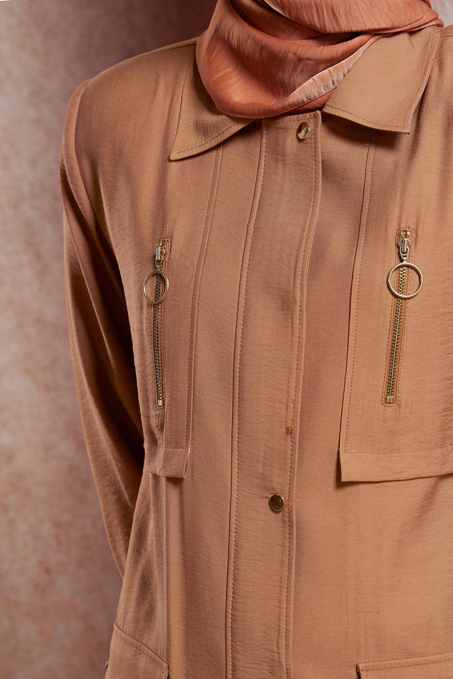 Hijab clothing BROWN ZIPPERED TRENCH COAT 10327