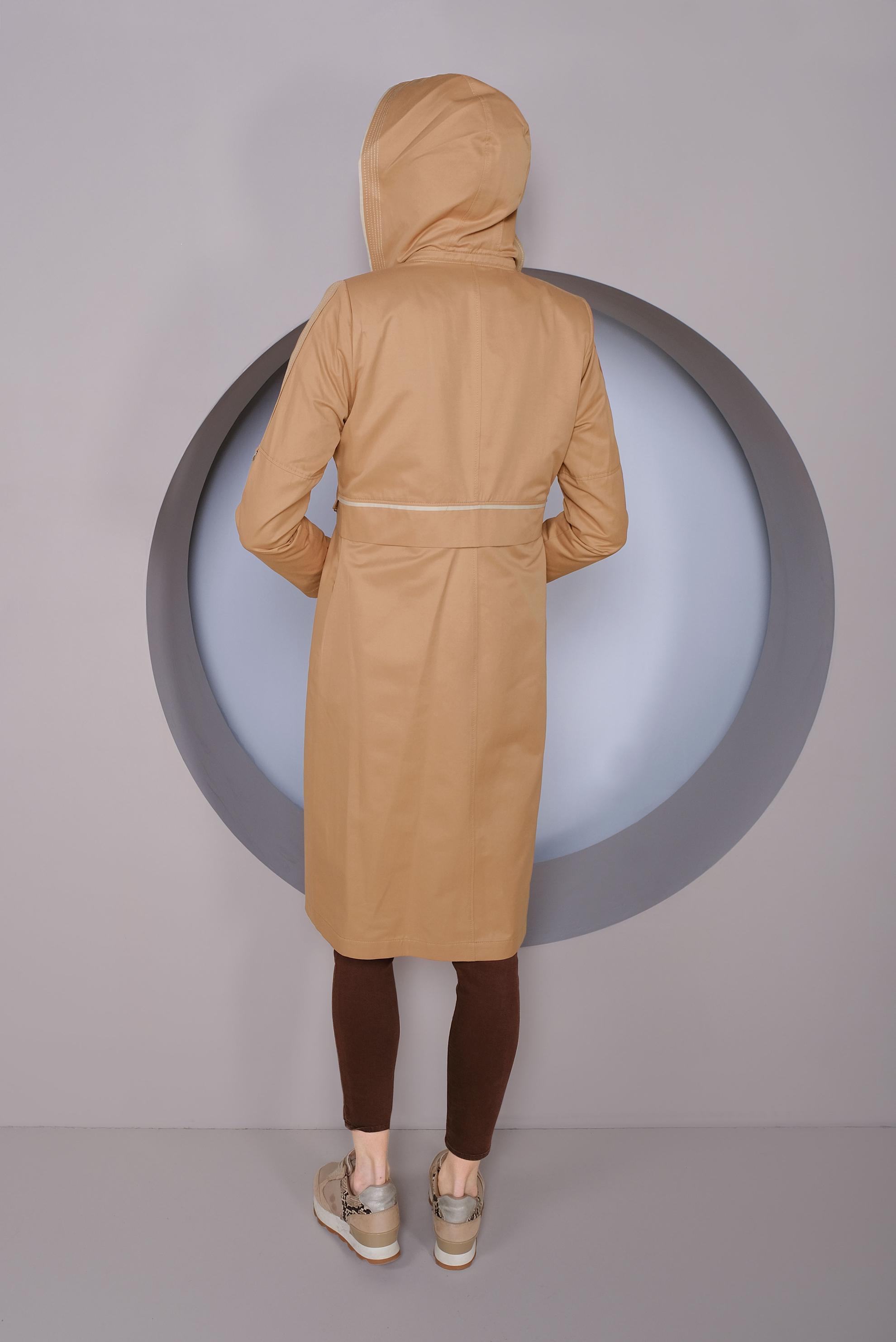 Tesettür giyim KAHVE KAPÜŞONLU FERMUARLI TRENÇKOT 10328