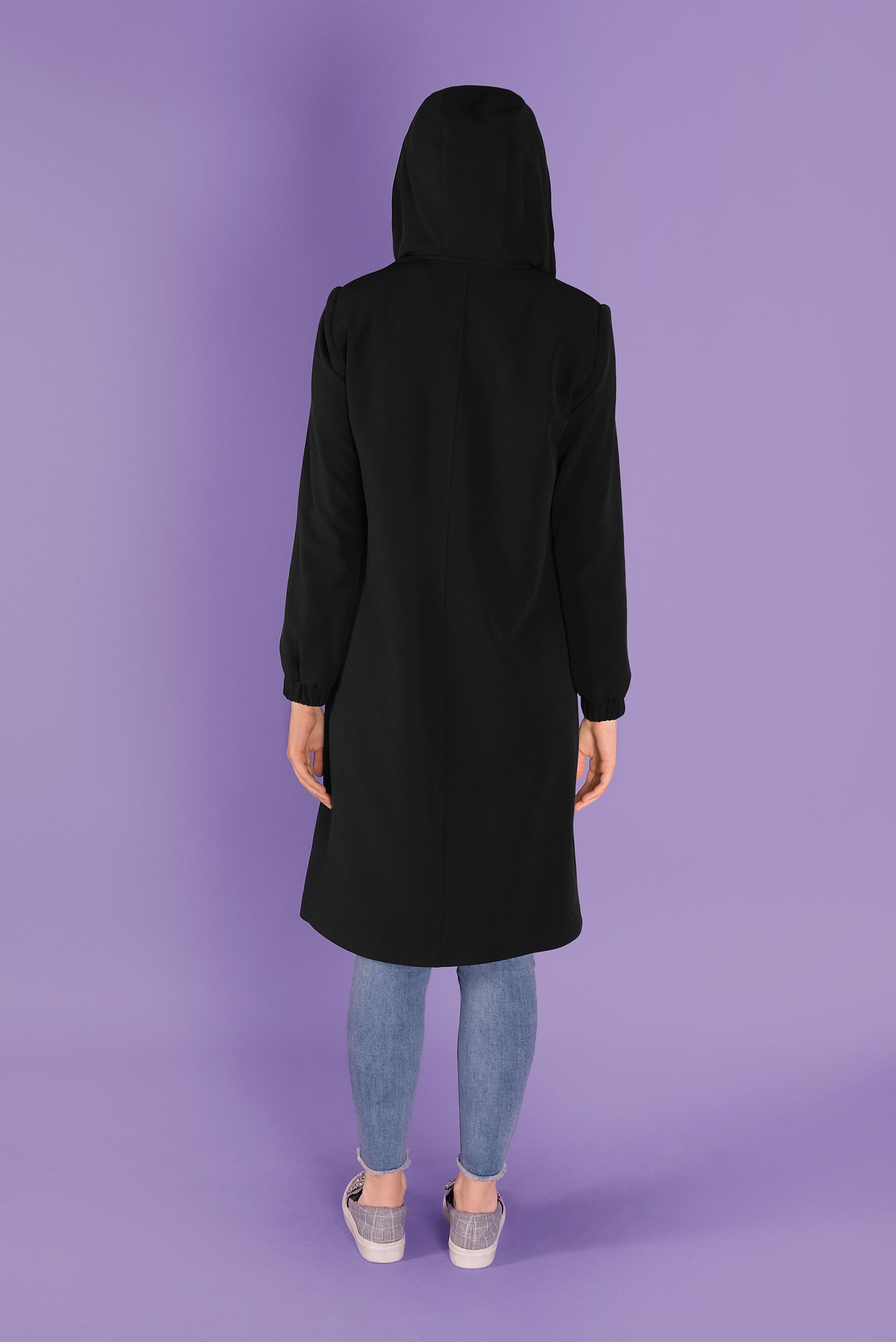 Tesettür giyim SİYAH FİLELİ KUŞGÖZÜ DETAYLI TRENÇKOT 10329