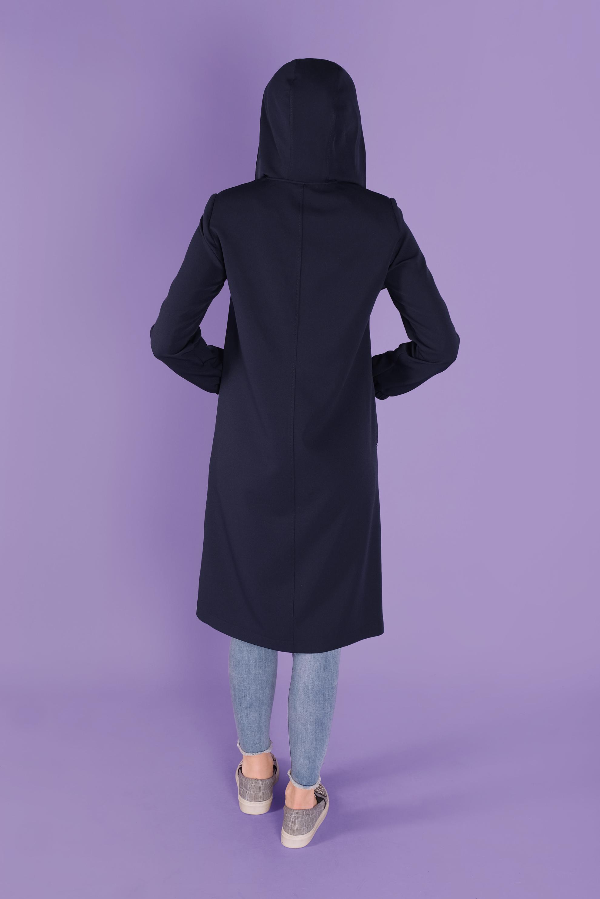 Tesettür giyim LACİVERT FİLELİ KUŞGÖZÜ DETAYLI TRENÇKOT 10329