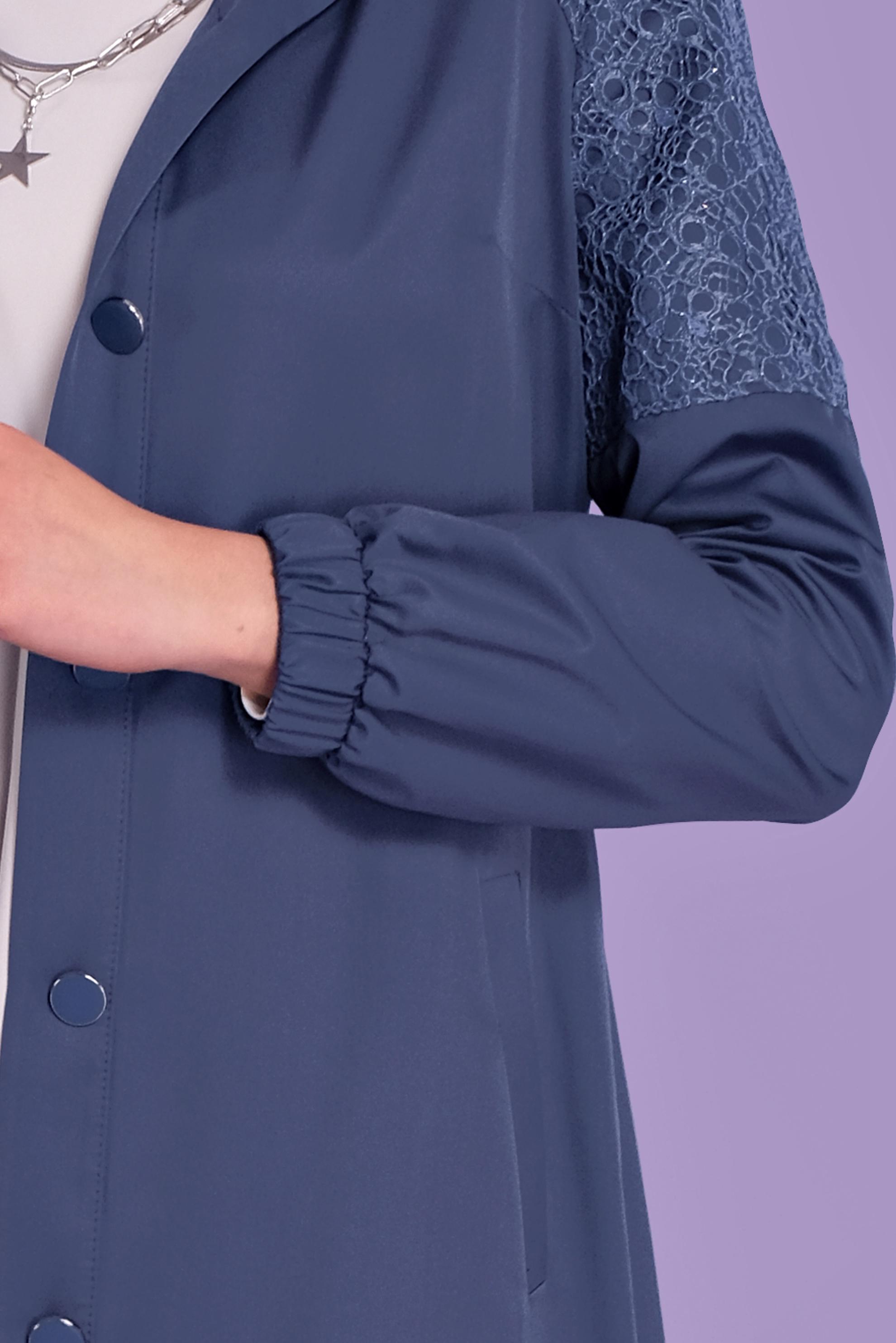 Tesettür giyim LACİVERT ETEK UCU BÜZGÜLÜ DANTEL DESENLİ TRENÇKOT 10335