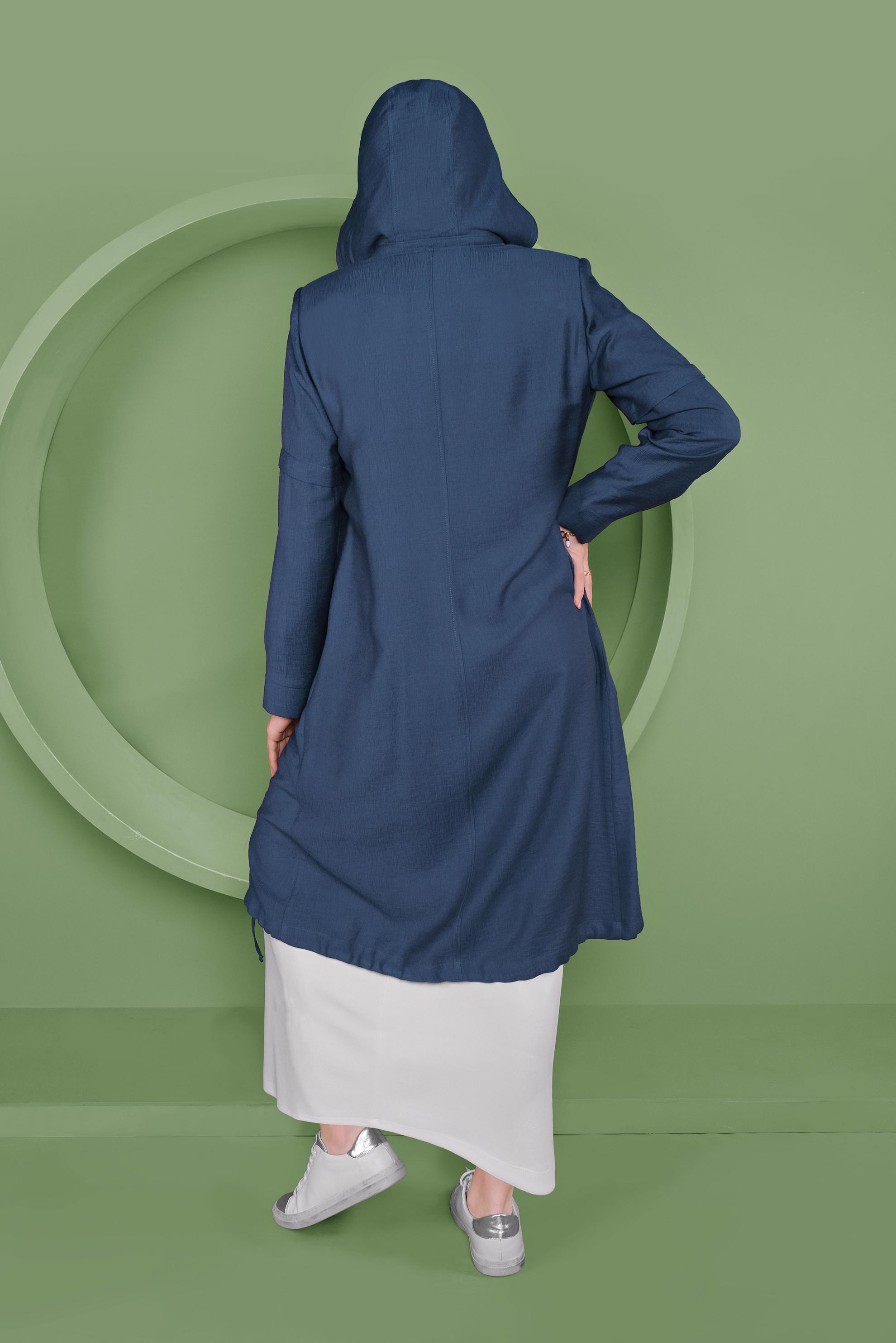 Tesettür giyim LACİVERT KAPÜŞONLU TRENÇKOT 10338