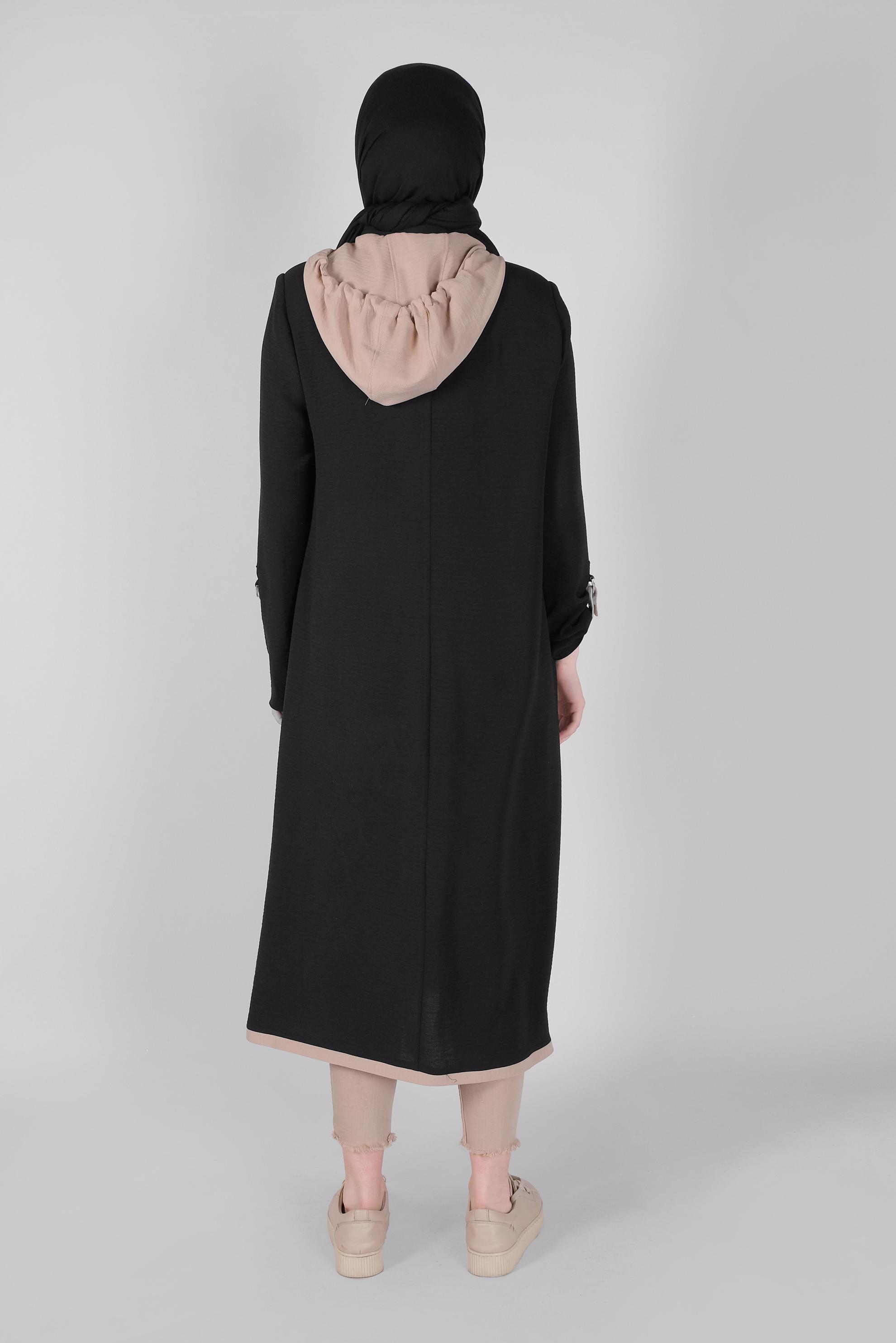 Tesettür giyim SİYAH FERMUARLI TRENÇKOT  10388 