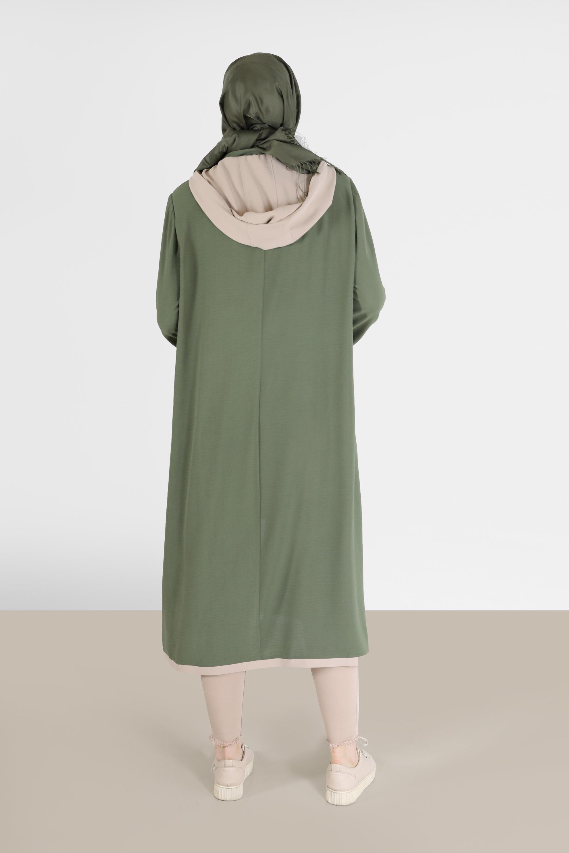 Tesettür giyim HAKİ FERMUARLI TRENÇKOT  10388 