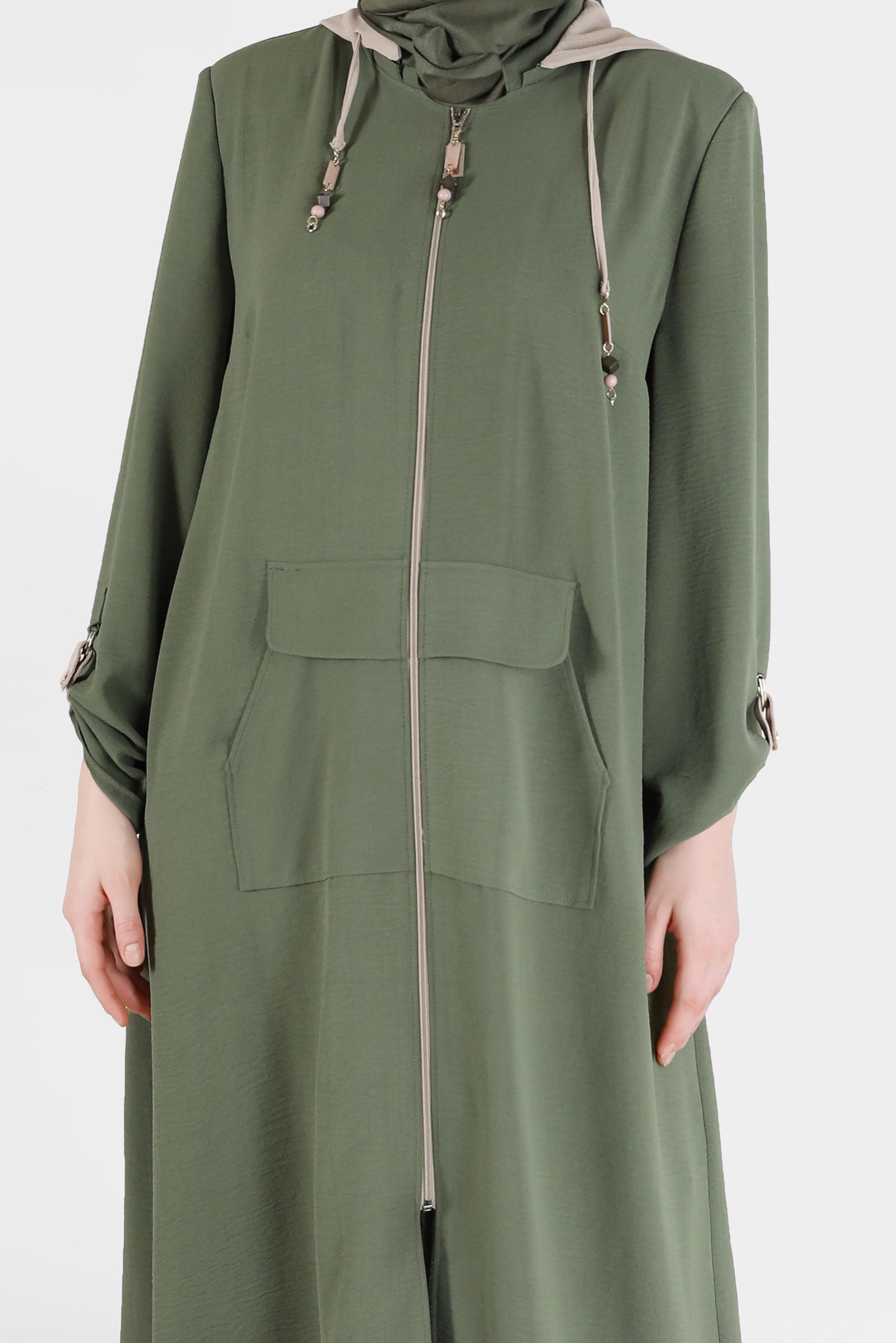 Tesettür giyim HAKİ FERMUARLI TRENÇKOT  10388 