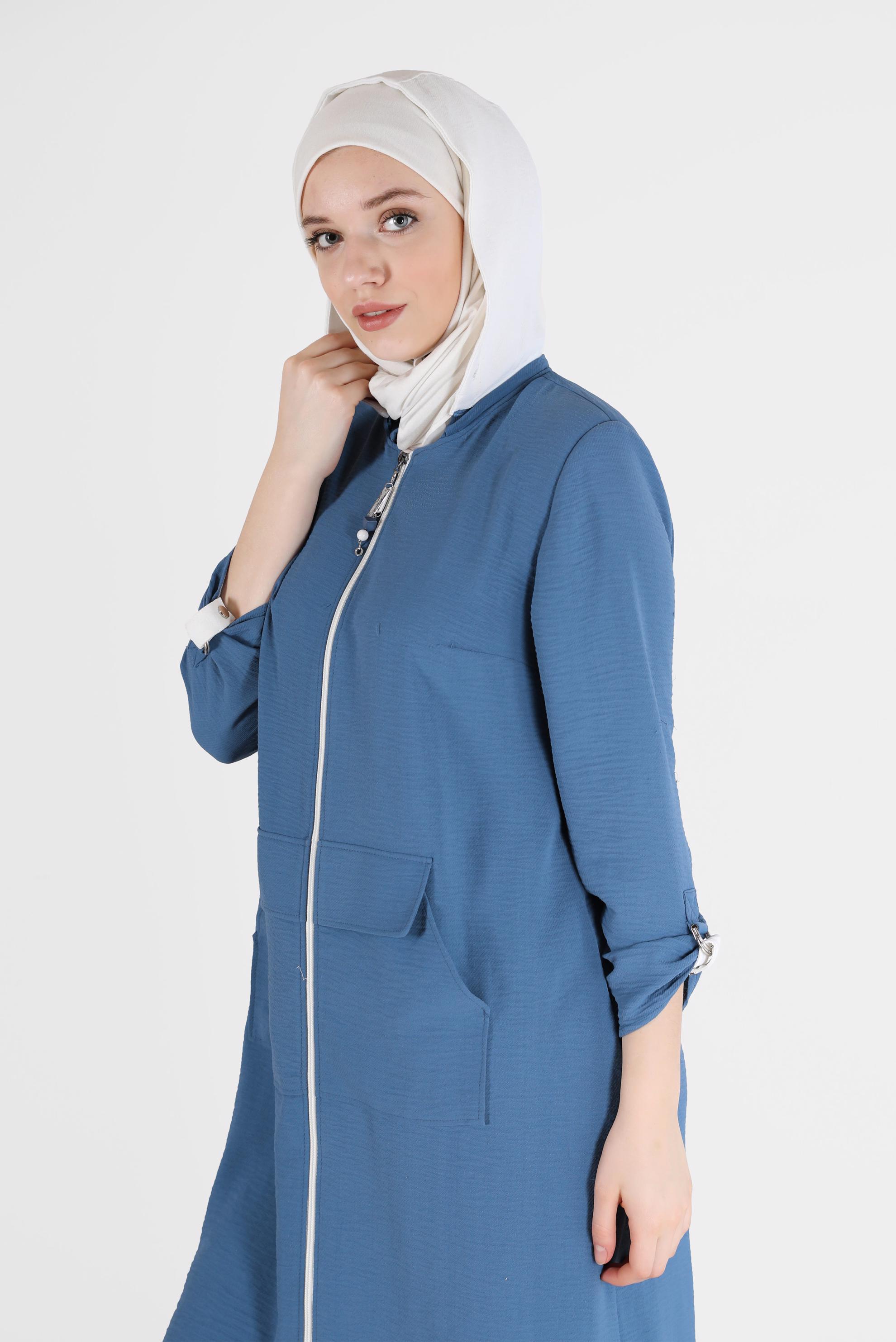 Tesettür giyim LACİVERT FERMUARLI TRENÇKOT  10388 