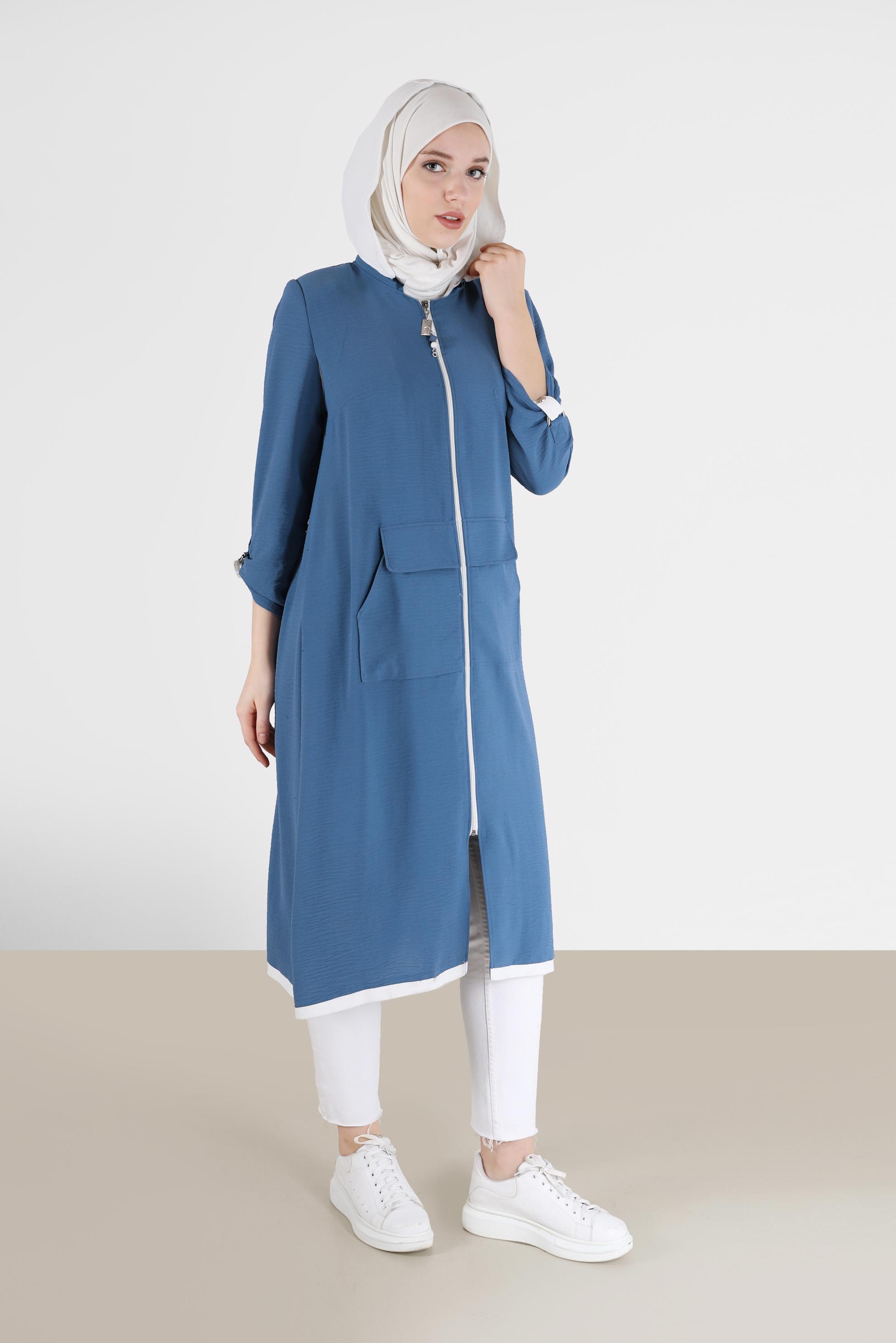 Tesettür giyim LACİVERT FERMUARLI TRENÇKOT  10388 