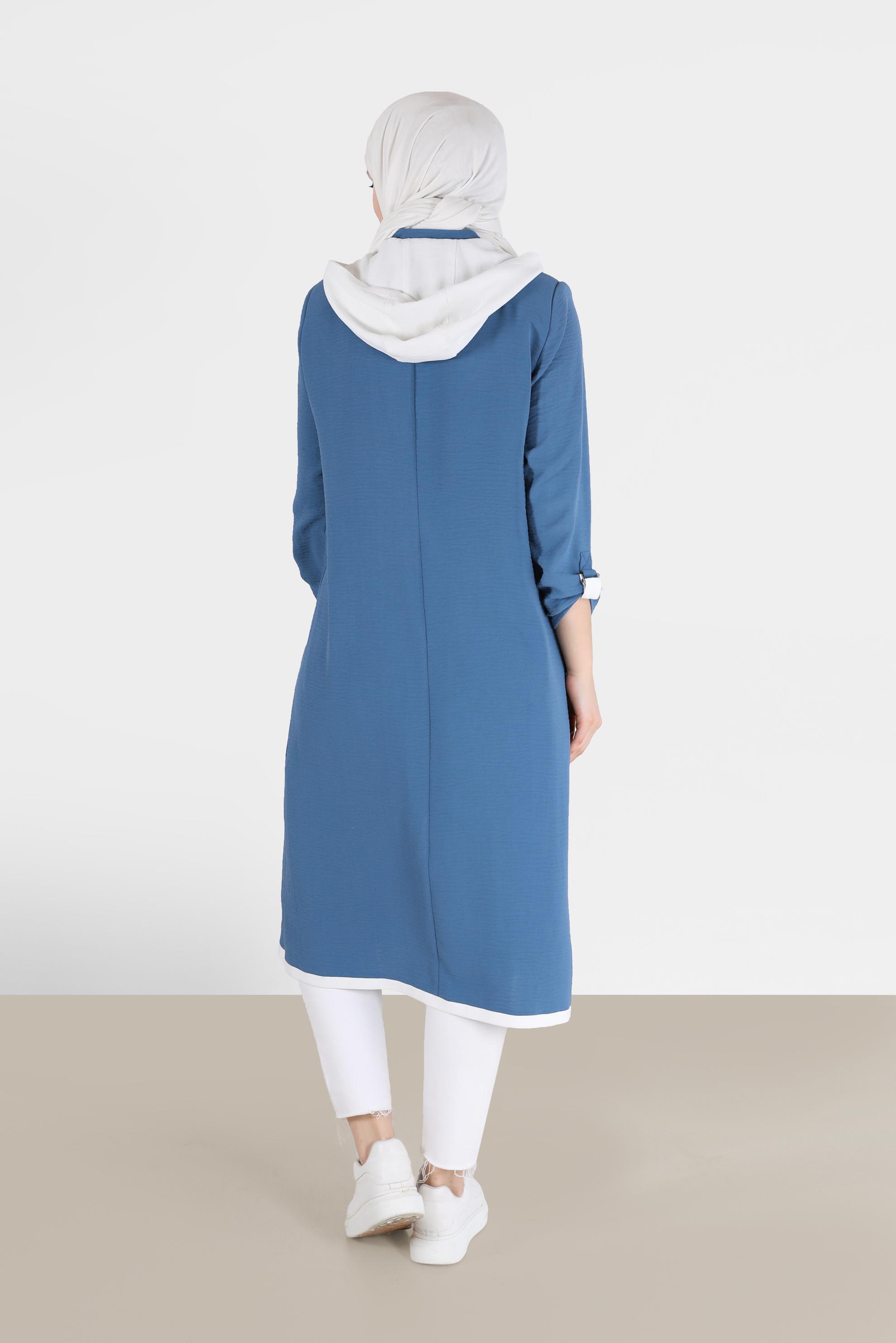 Tesettür giyim LACİVERT FERMUARLI TRENÇKOT  10388 