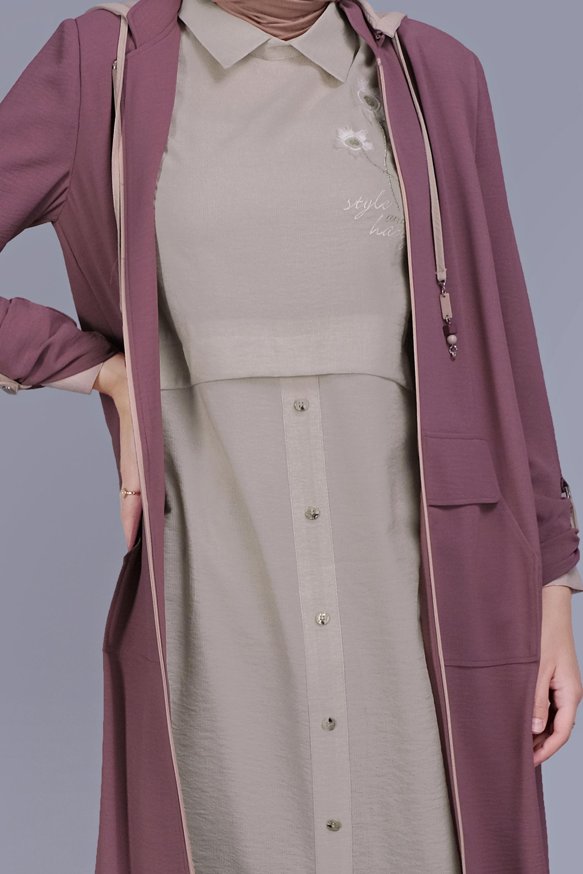 Tesettür giyim KAHVE FERMUARLI TRENÇKOT  10388 