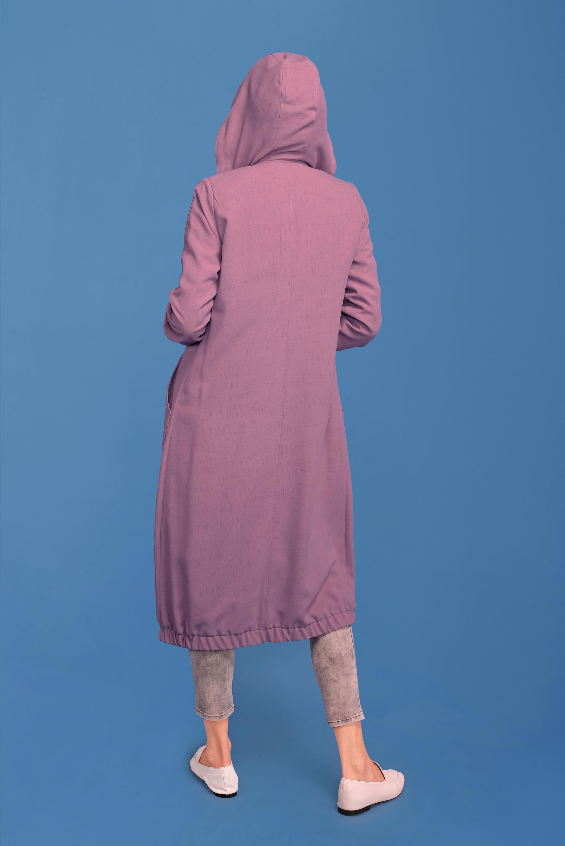 Tesettür giyim PEMBE KUŞ GÖZÜ DETAYLI KAPÜŞONLU TRENÇKOT 10392