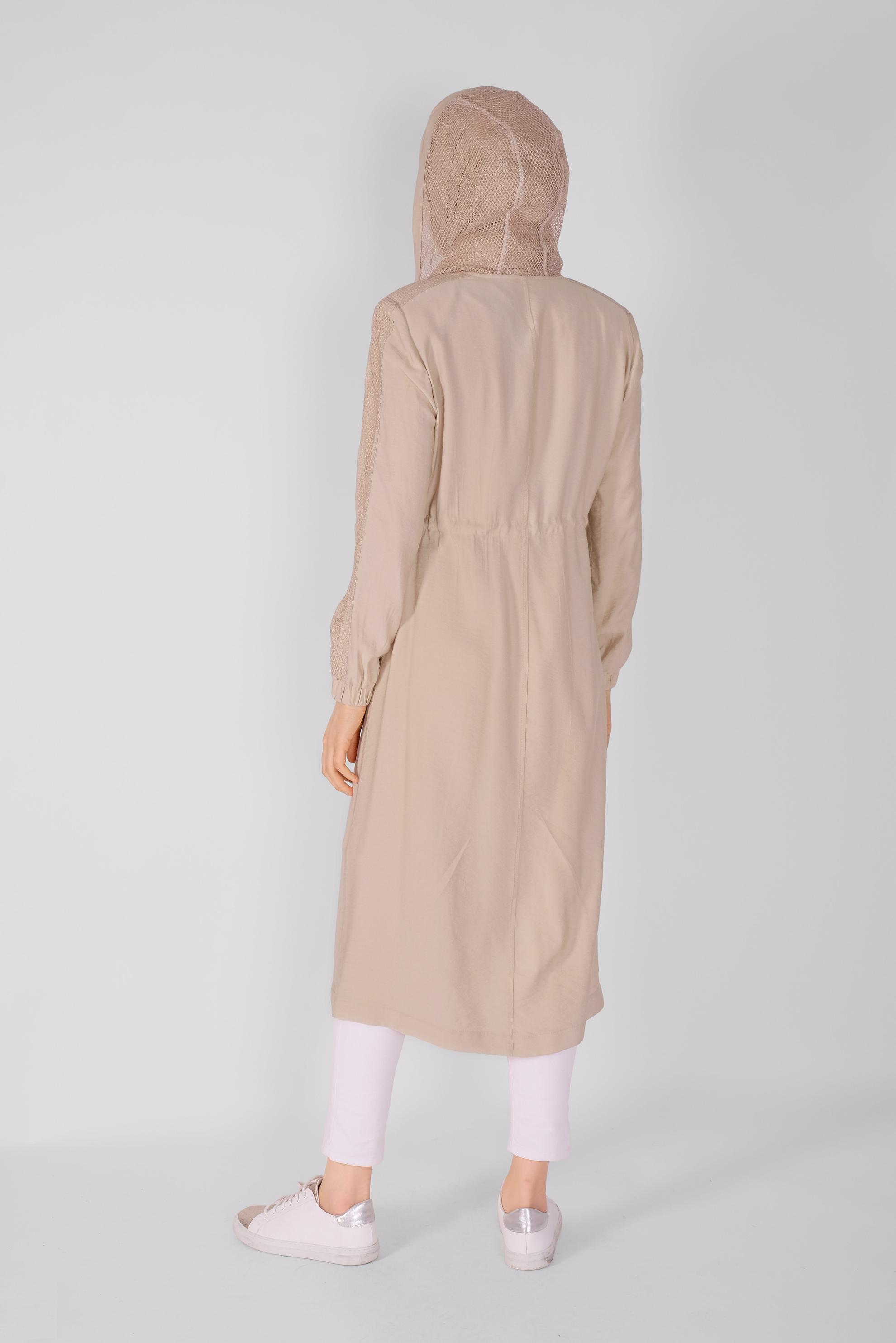 Tesettür giyim BEJ FİLELİ FERMUARLI TRENÇKOT 10394 