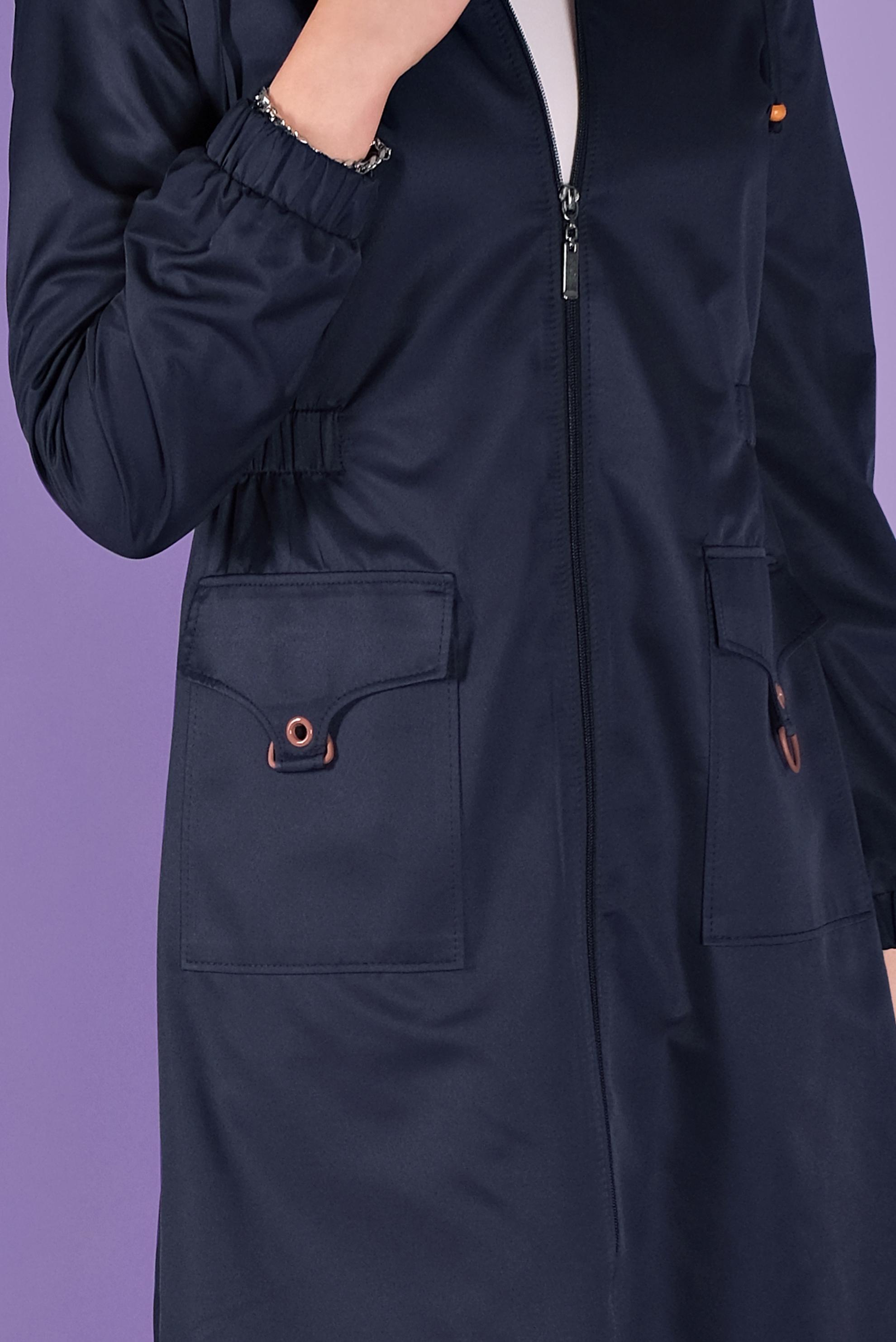 Tesettür giyim LACİVERT CEPLERİ DETAYLI FERMUARLI TRENÇKOT 10396 