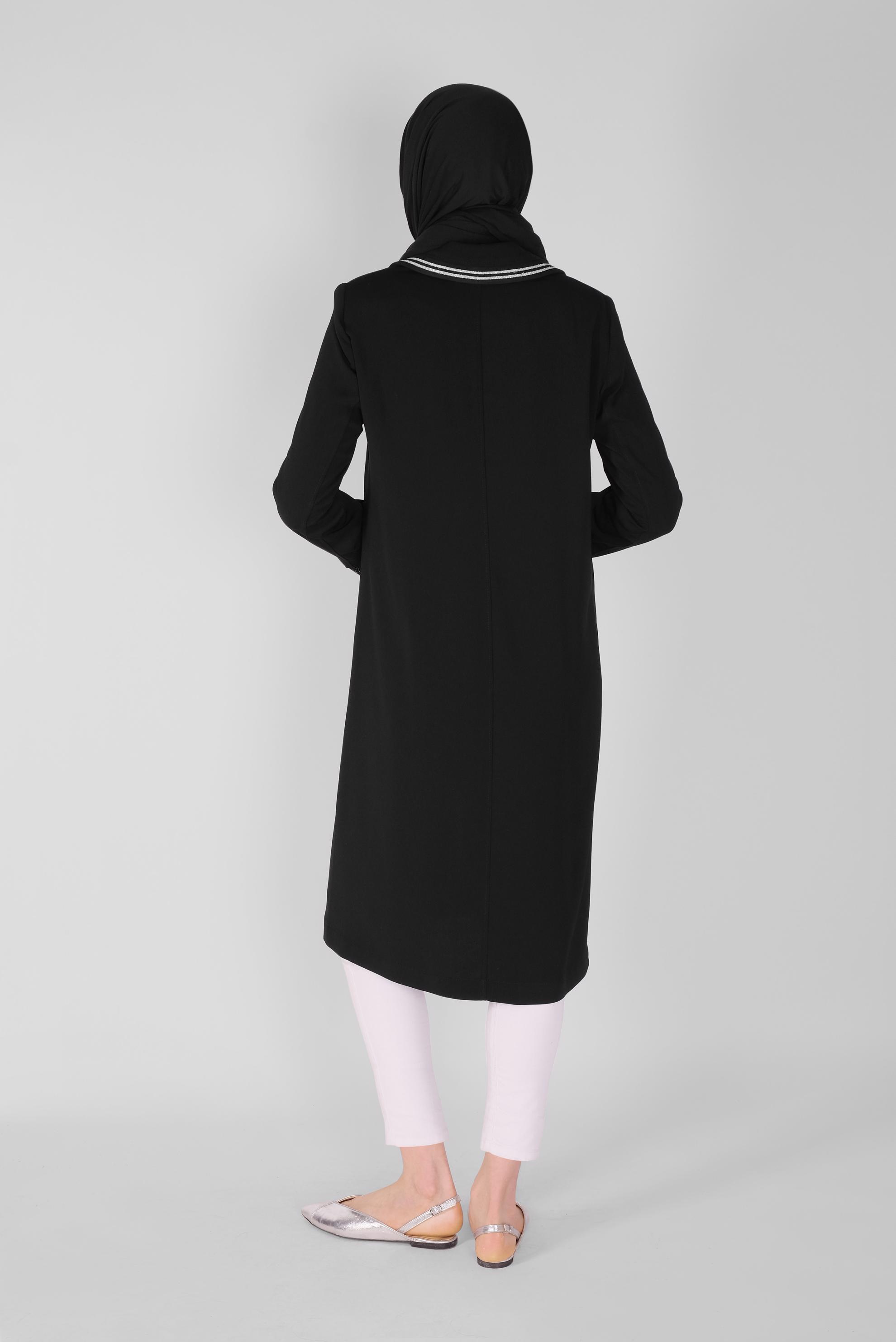 Tesettür giyim SİYAH FERMUARLI TRENÇKOT 10397