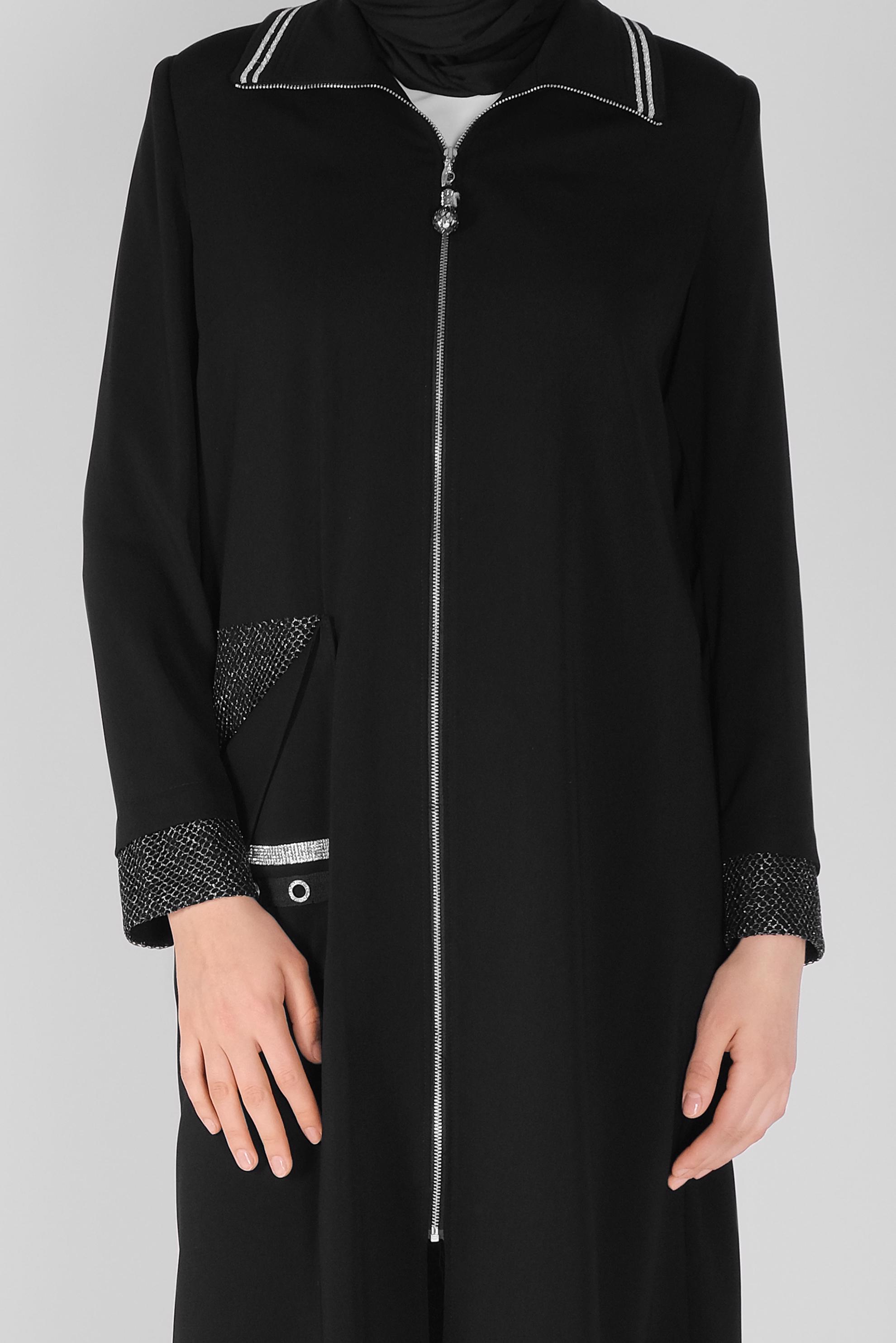 Tesettür giyim SİYAH FERMUARLI TRENÇKOT 10397