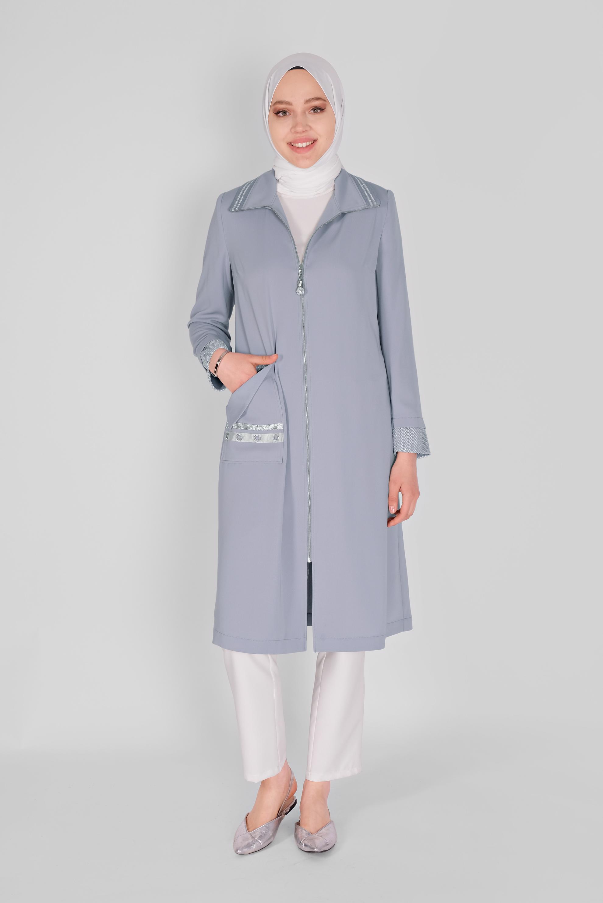 Tesettür giyim GRİ FERMUARLI TRENÇKOT 10397