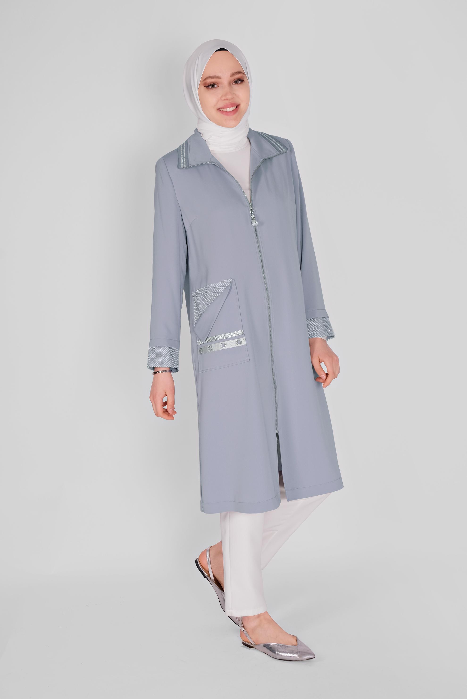 Tesettür giyim GRİ FERMUARLI TRENÇKOT 10397