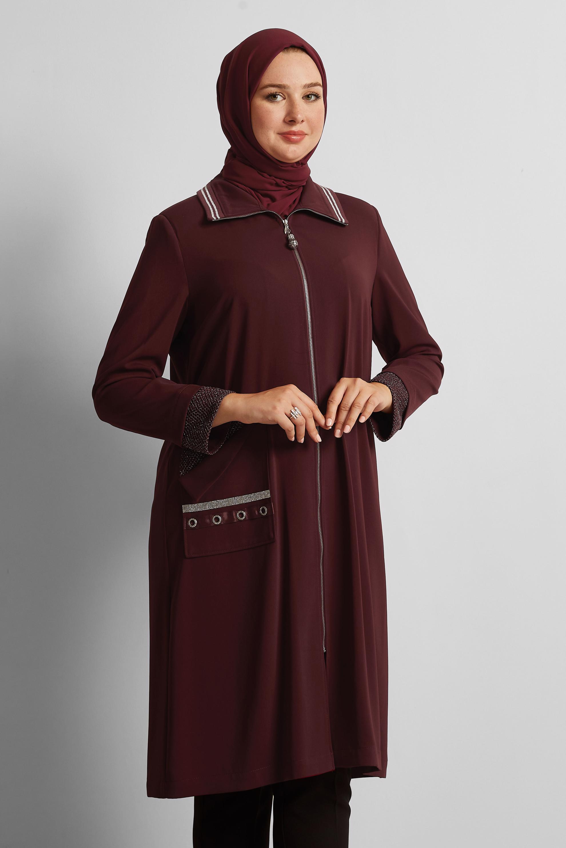 Vêtements hijab ROUGE BORDEAUX TRENCH ZIPPÉ 10397