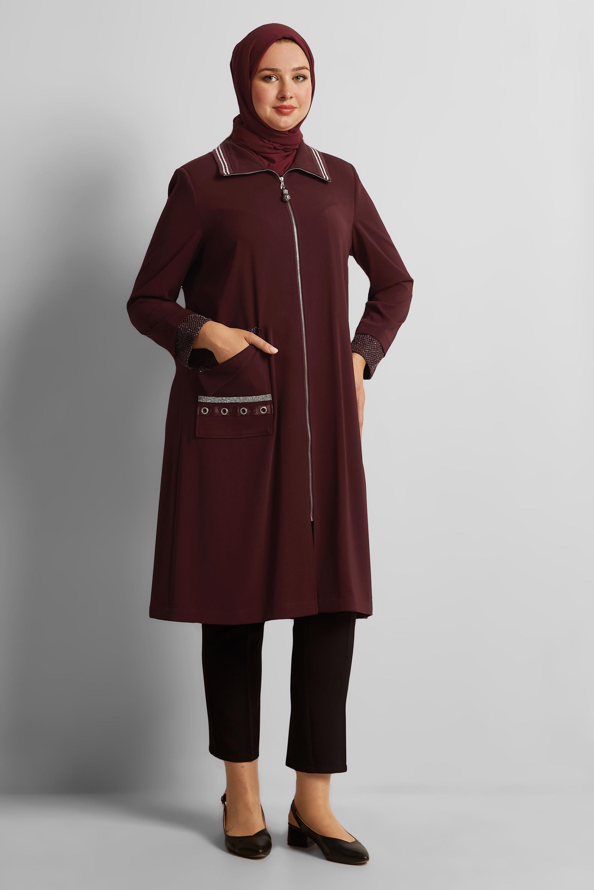 Vêtements hijab ROUGE BORDEAUX TRENCH ZIPPÉ 10397