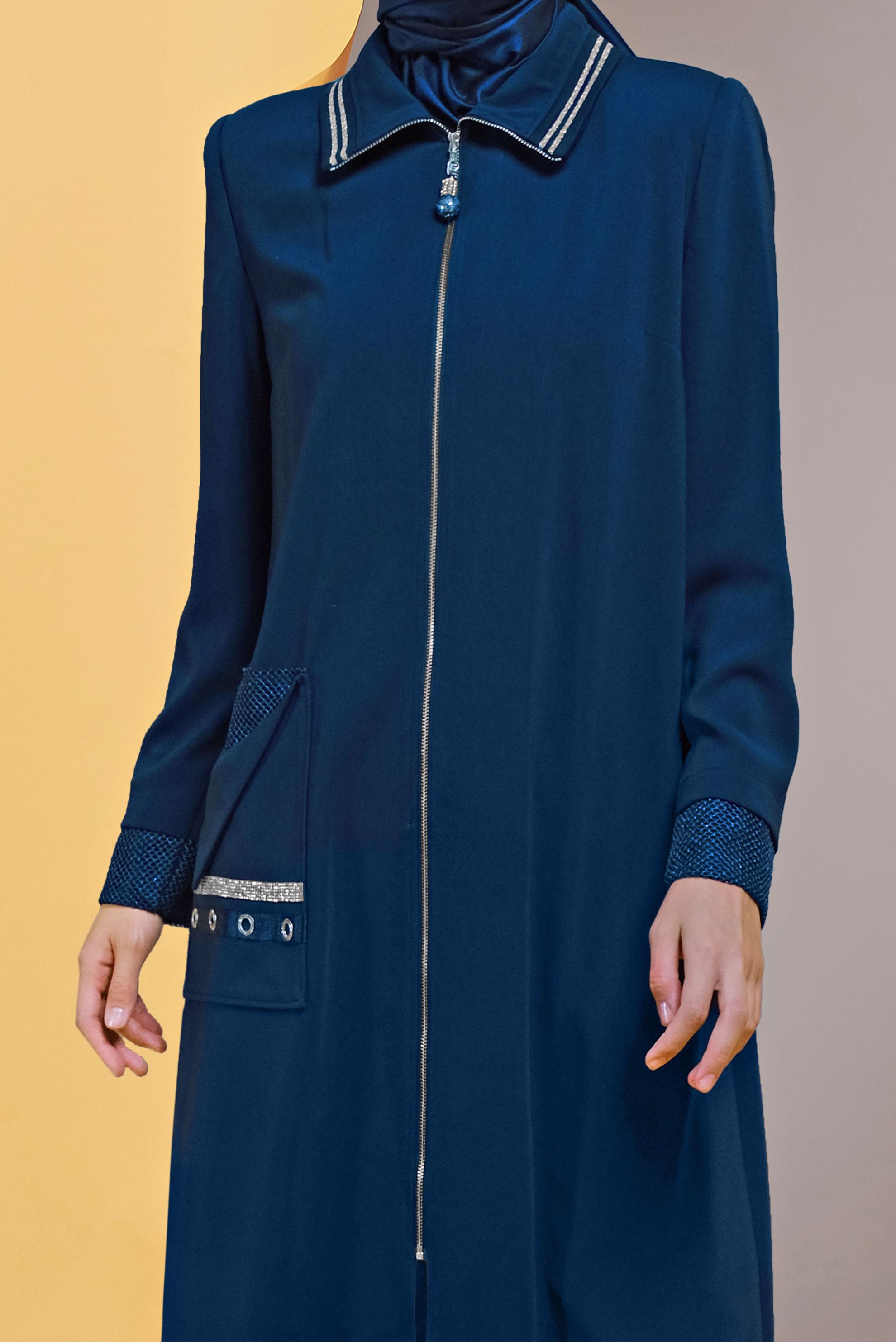 Tesettür giyim LACİVERT FERMUARLI TRENÇKOT 10397