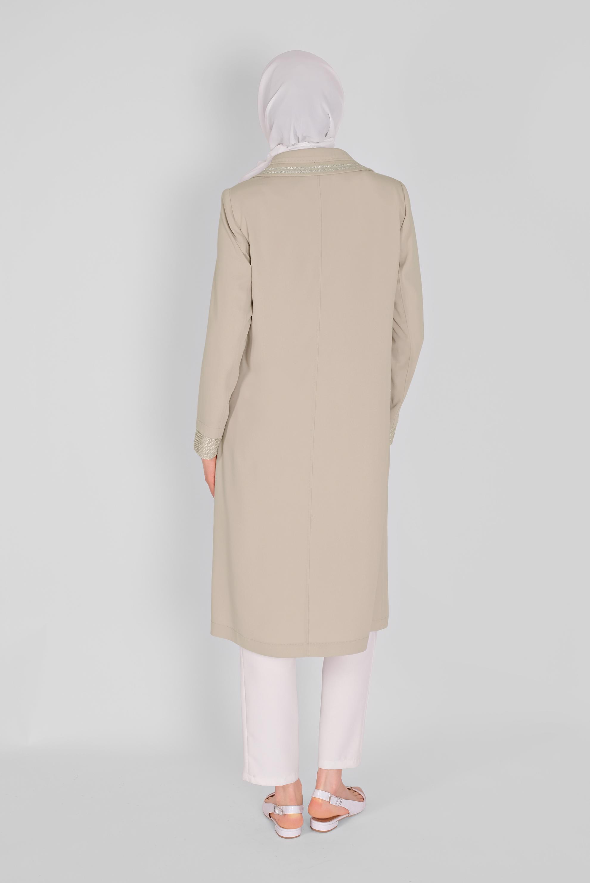 Tesettür giyim BEJ FERMUARLI TRENÇKOT 10397