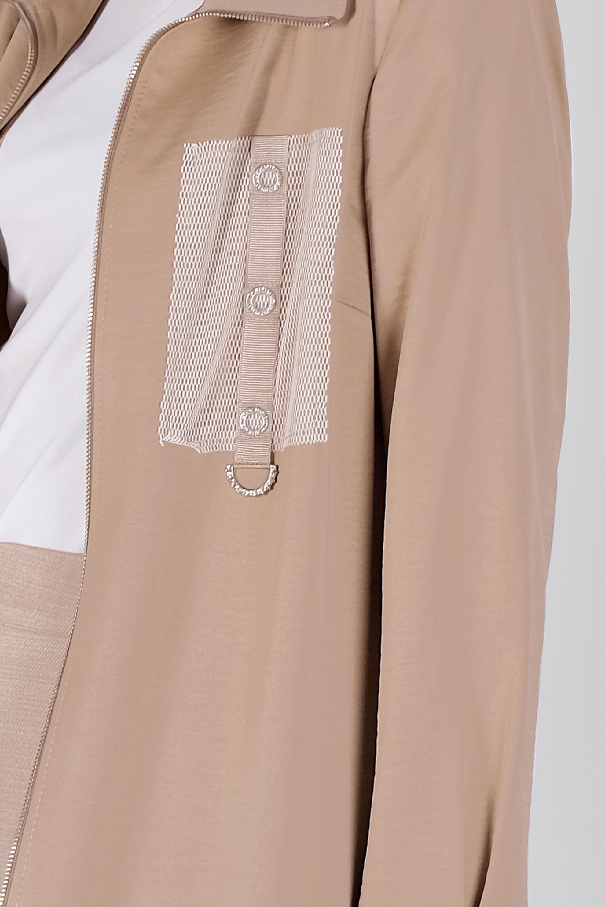 Tesettür giyim BEJ KUŞ GÖZÜ DETAYLI FİLELİ TRENÇKOT 10404 