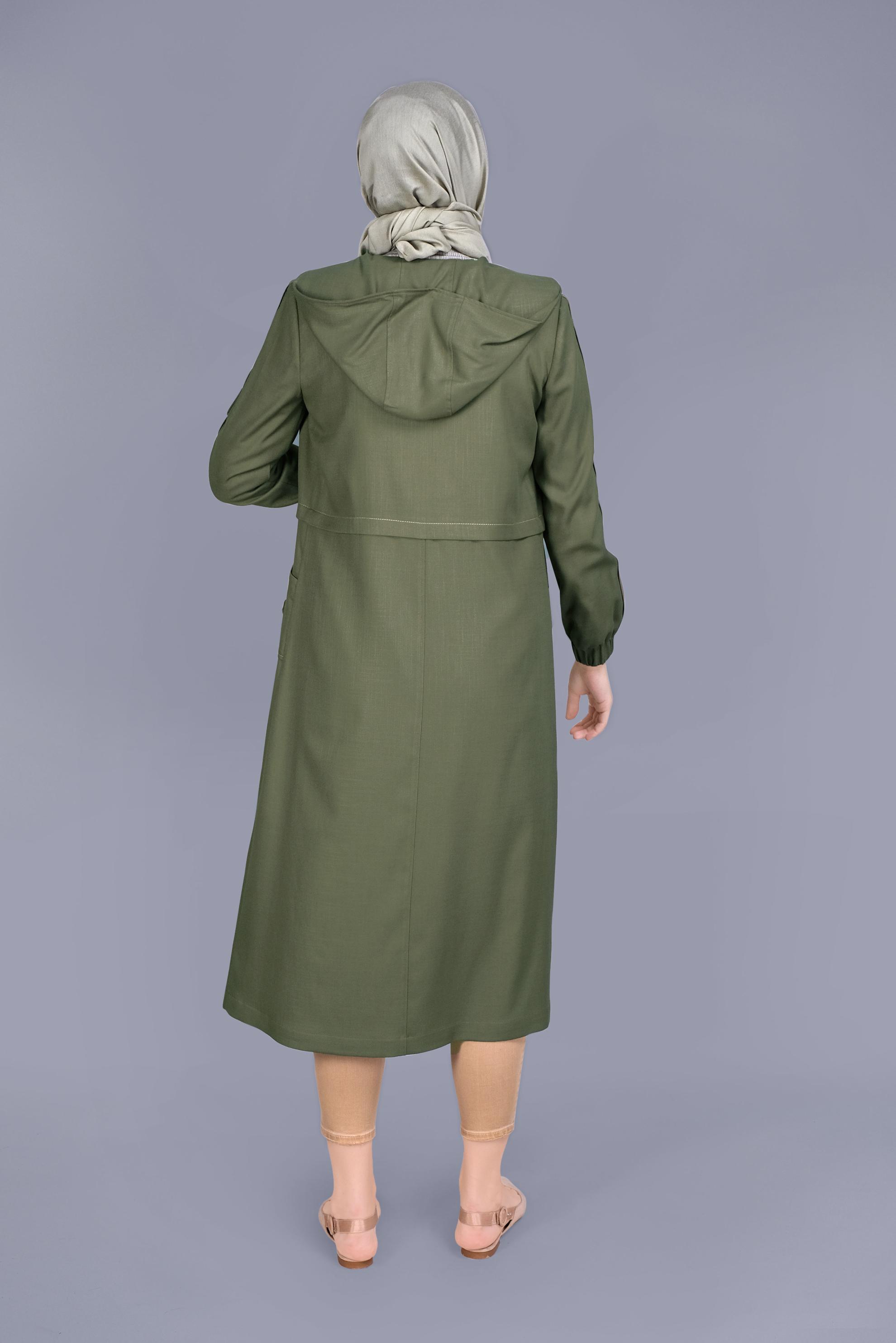 Tesettür giyim HAKİ FERMUARLI CEPLİ TRENÇKOT 10409 