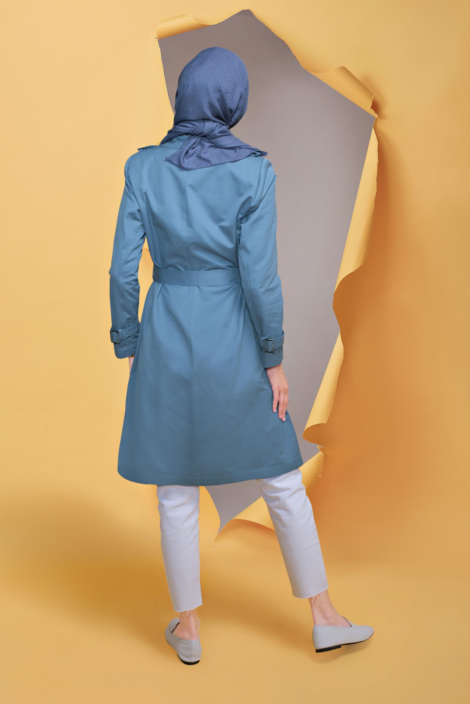 Tesettür giyim MAVİ PAMUKLU DÜĞMELİ TRENÇKOT 10410