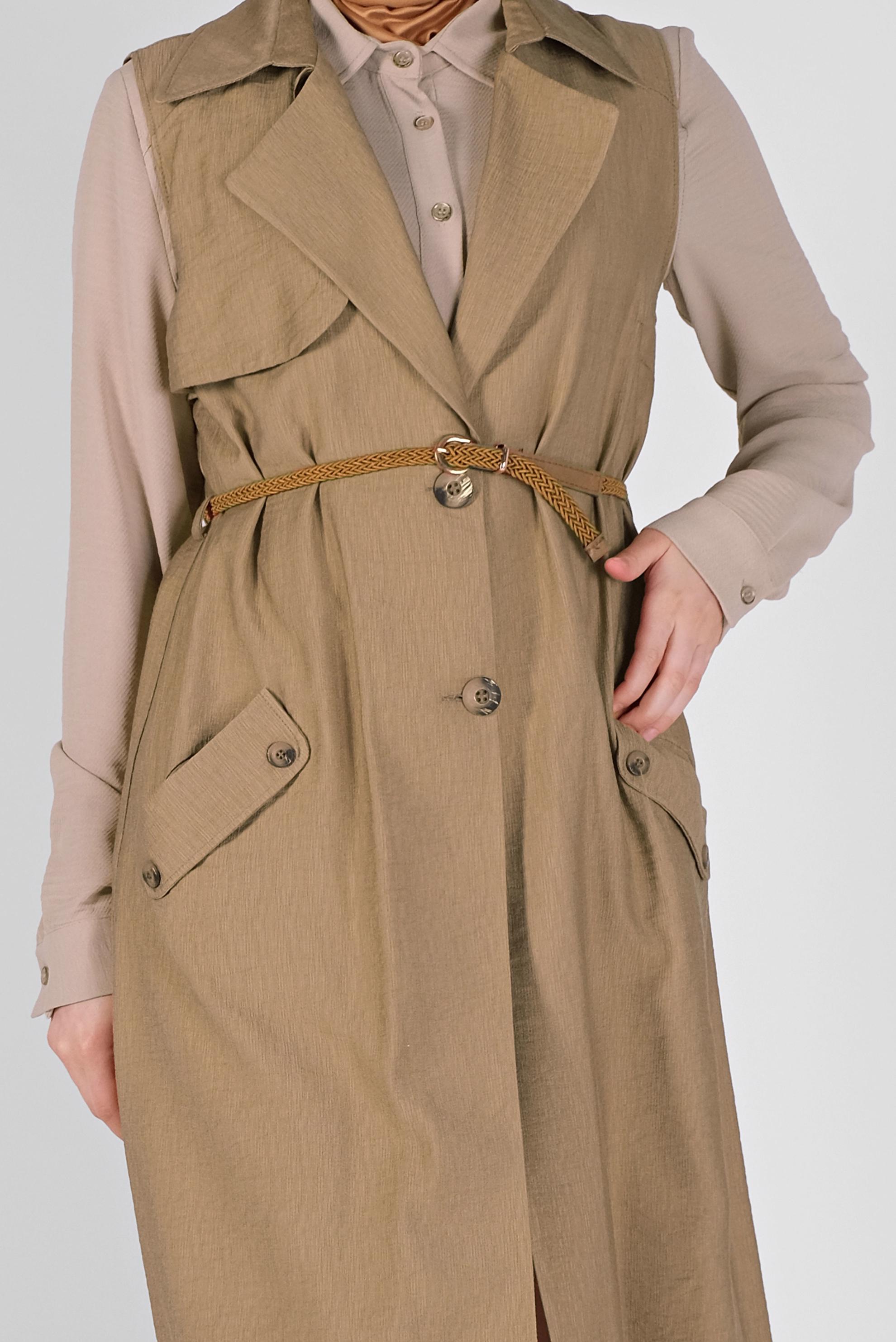 Tesettür giyim KAHVE KRUVAZE YAKA CEPLİ YELEK 41467