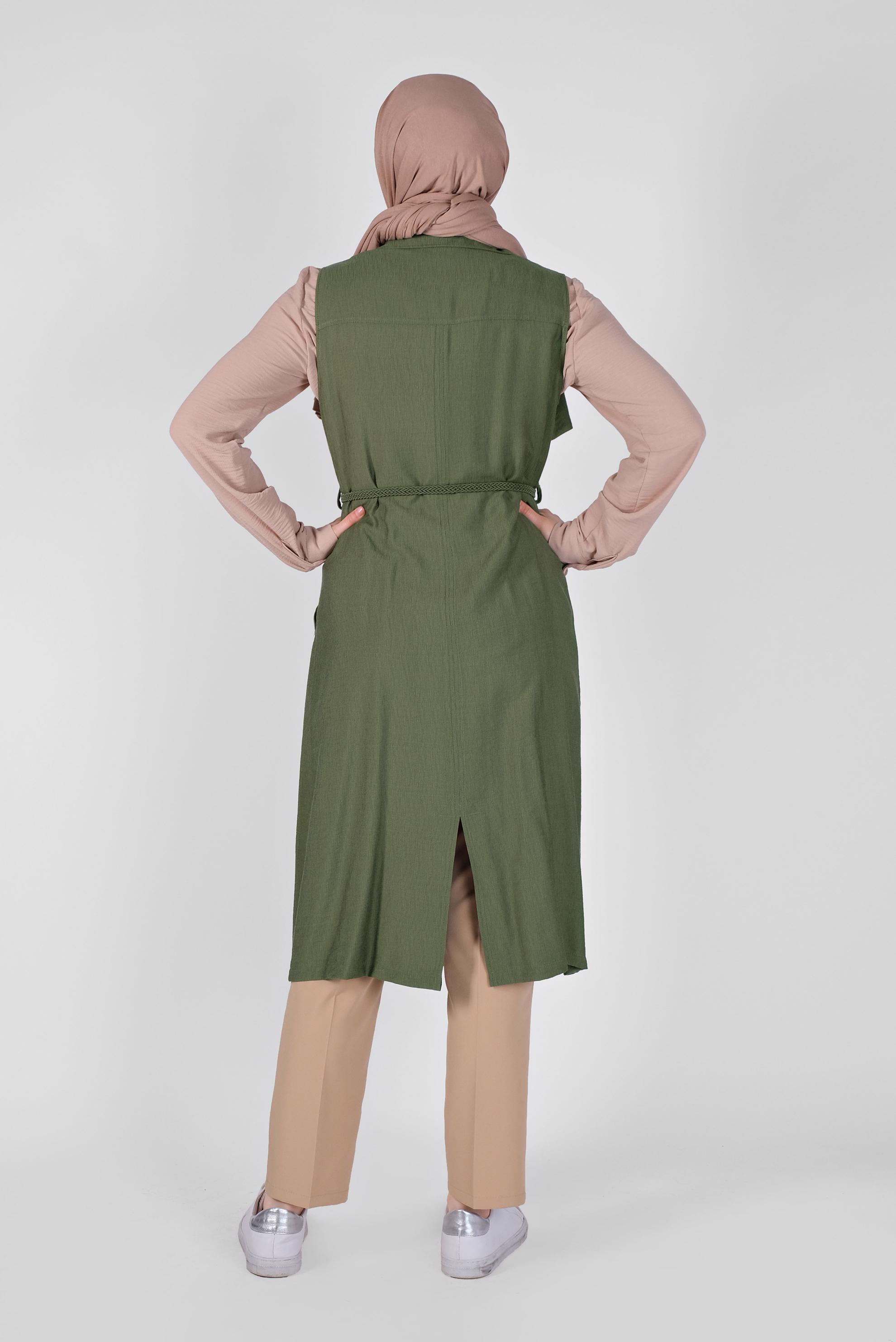 Tesettür giyim HAKİ KRUVAZE YAKA CEPLİ YELEK 41467