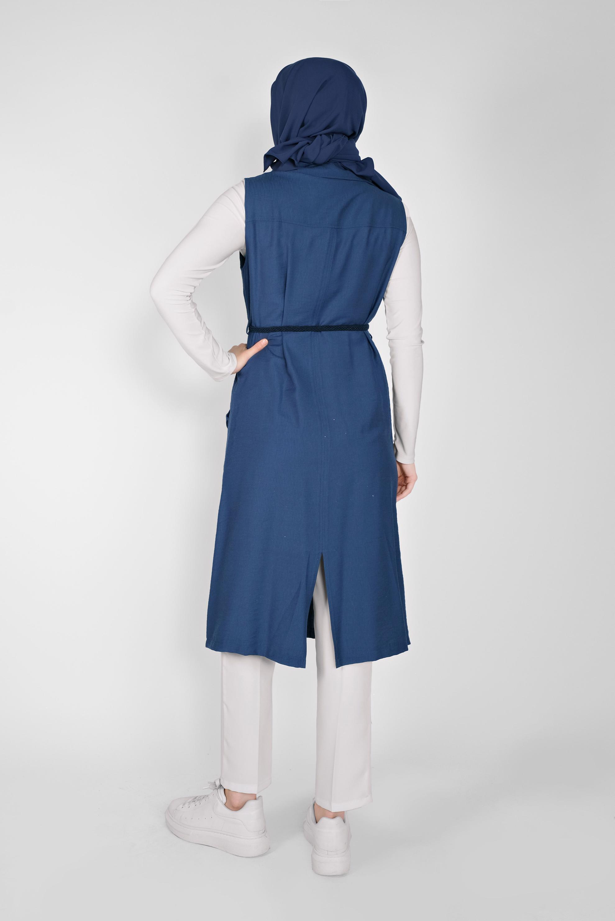 Tesettür giyim LACİVERT KRUVAZE YAKA CEPLİ YELEK 41467